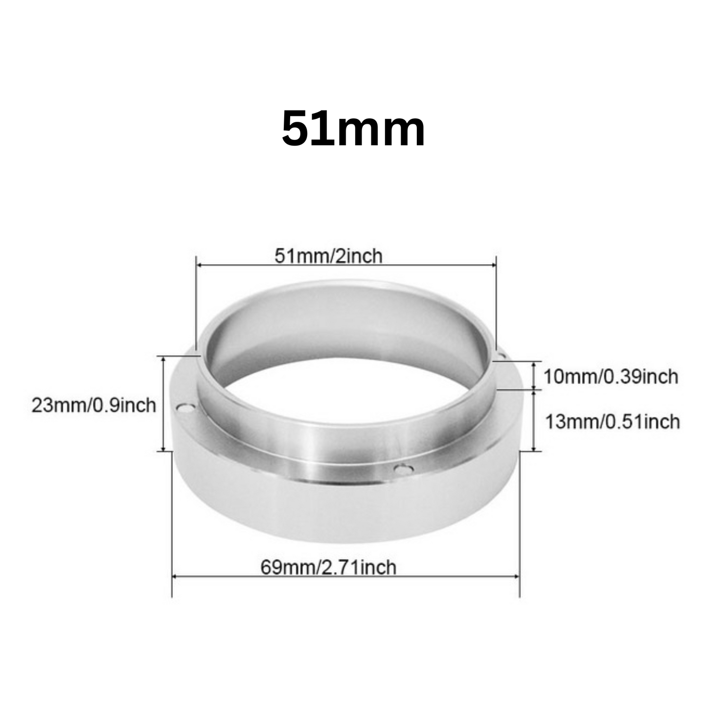 Espresso Coffee Magnetic Dosing Funnel | 51mm 53mm 58mm Aluminium Dosing Ring in Silver