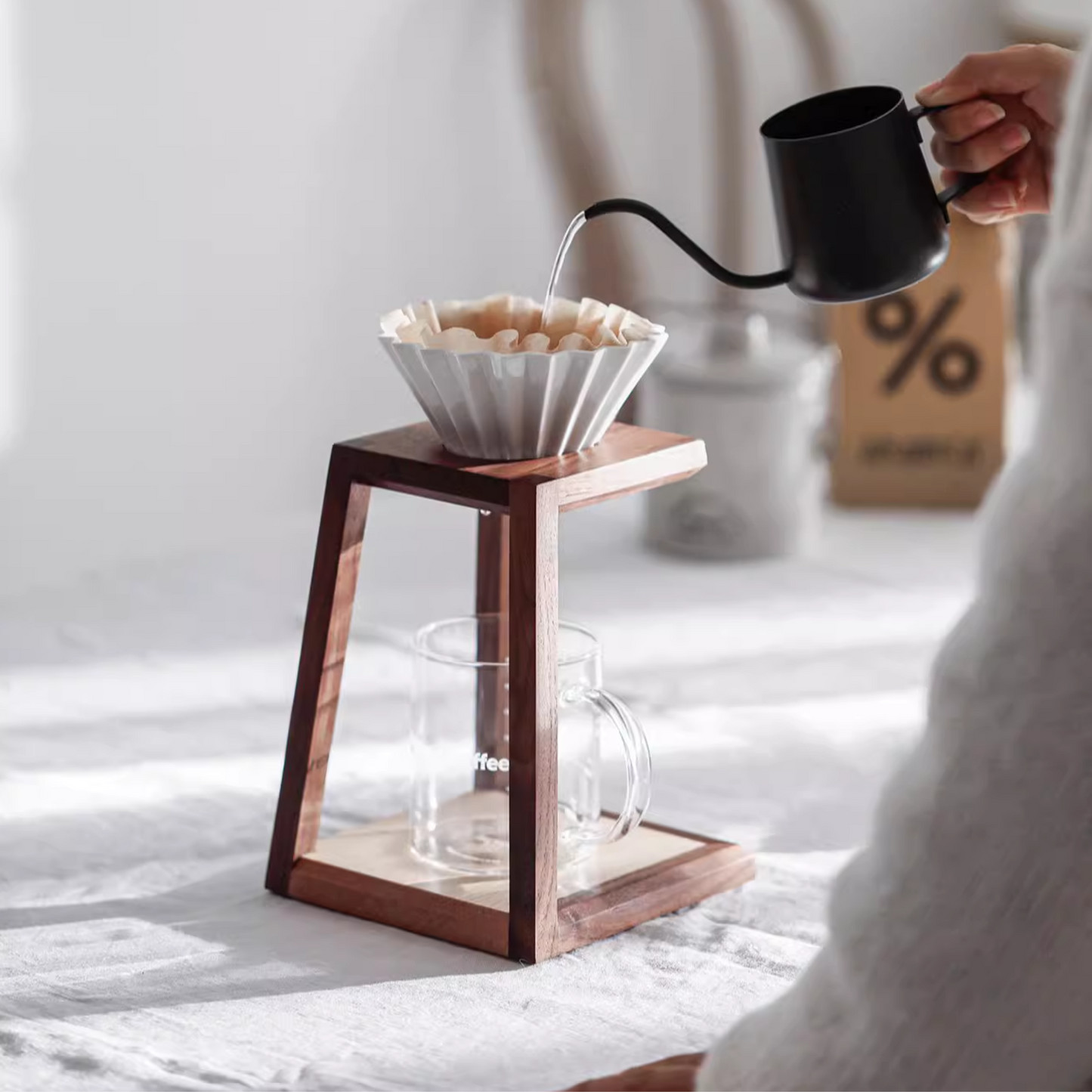 Handcrafted Wooden Pour Over Coffee Stand Minimalist Single-Cup Design Cup Coffee Pour Over, Coffee Station, Pour Over Coffee Stand