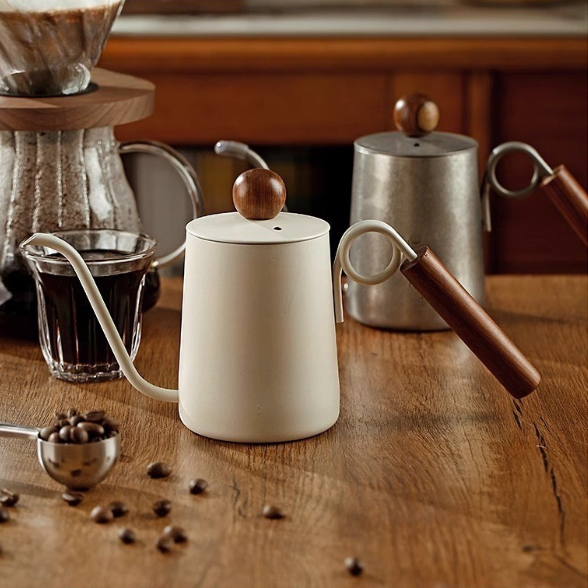 Coffee Pour Over Kettle with Wood Handle | Hand Drip Coffee Kettle With Wood Knob Lid