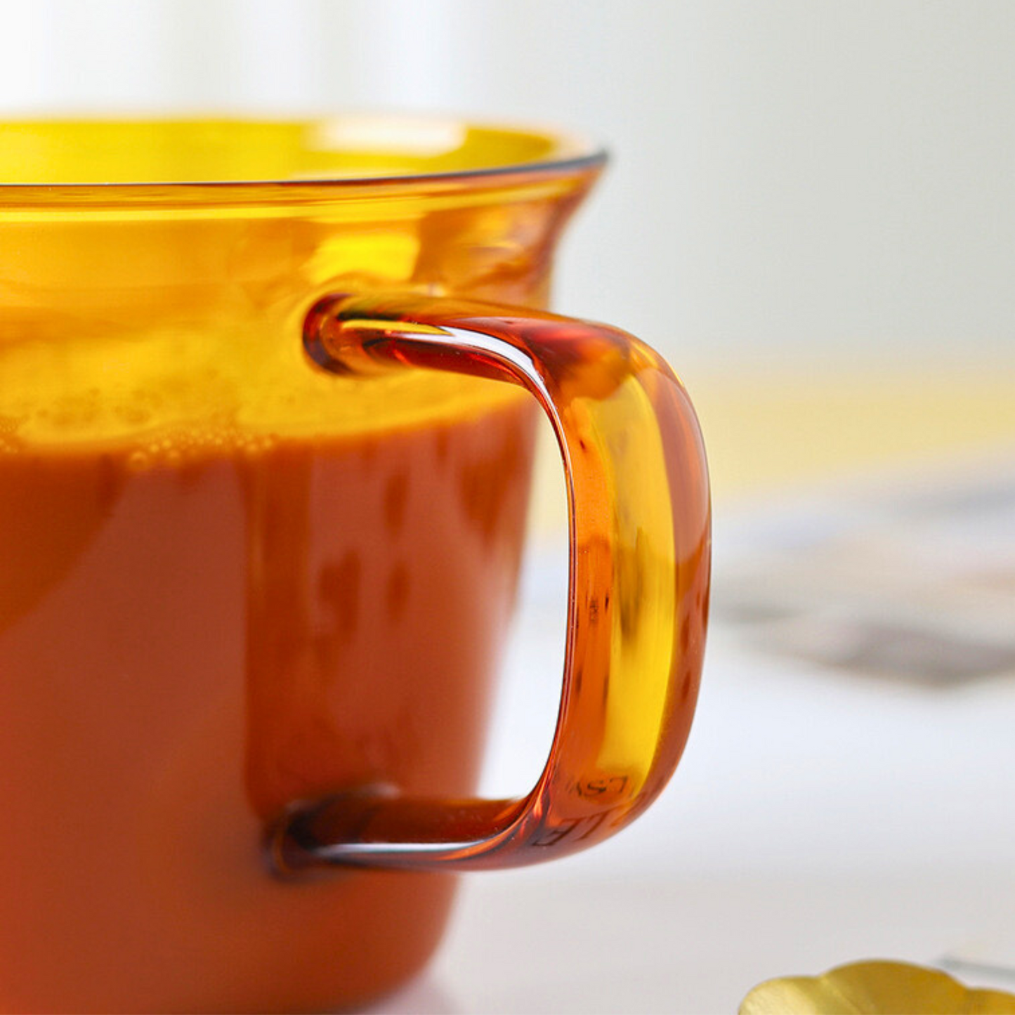 Handblown Amber Glass Mug | 200ml Coffee Cup Set of 2 or 4 Glassware