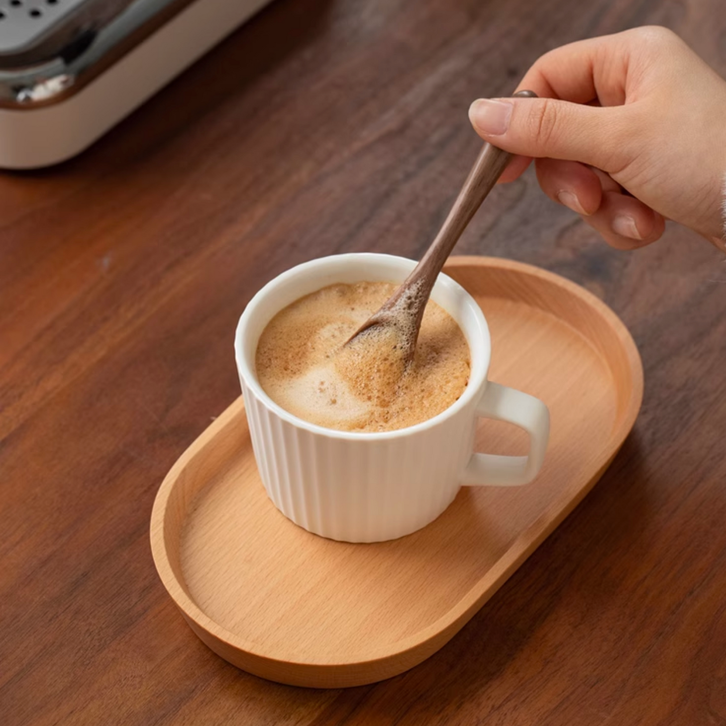 Wooden Oval Tray Set | Ceramic Cup, Teaspoon & Wood Tray Gift Set