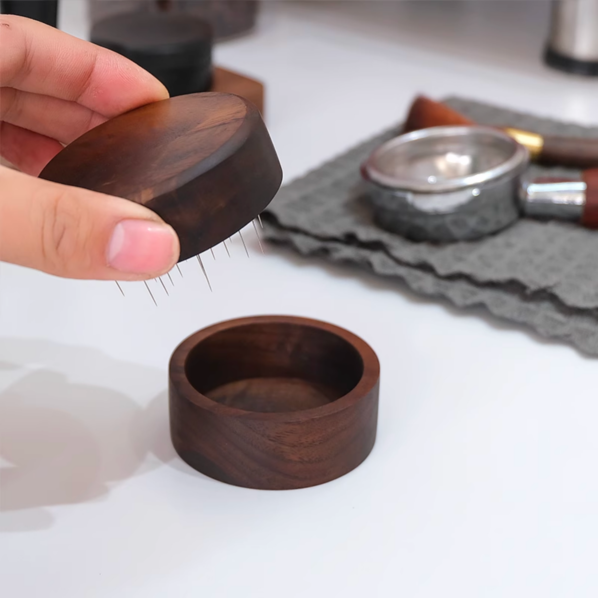 Walnut Wood WDT Tool With Holder | Espresso Stirrer Needle Coffee Powder Distributor For 58mm 53mm 51mm Portafilters Coffee Tamper Holder Full Set For Home Barista Father's Day Gift