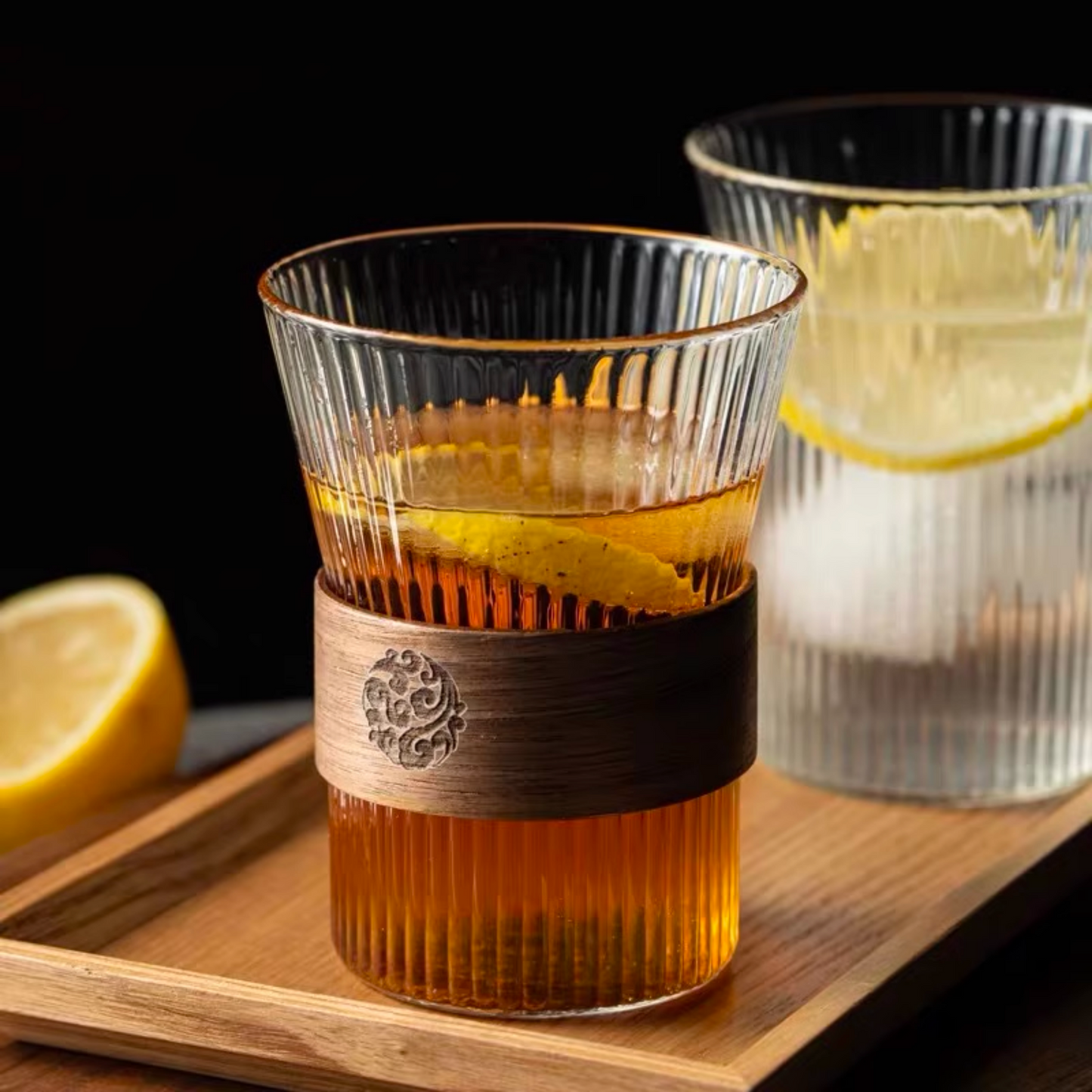 Japanese Style Ripple Glass With Bamboo Sleeve