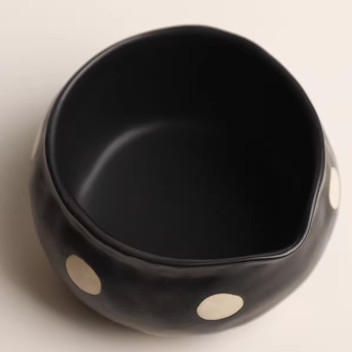 Black Polka Dots Matcha Tea Bowl | Handmade Ceramic Chawan With Spout