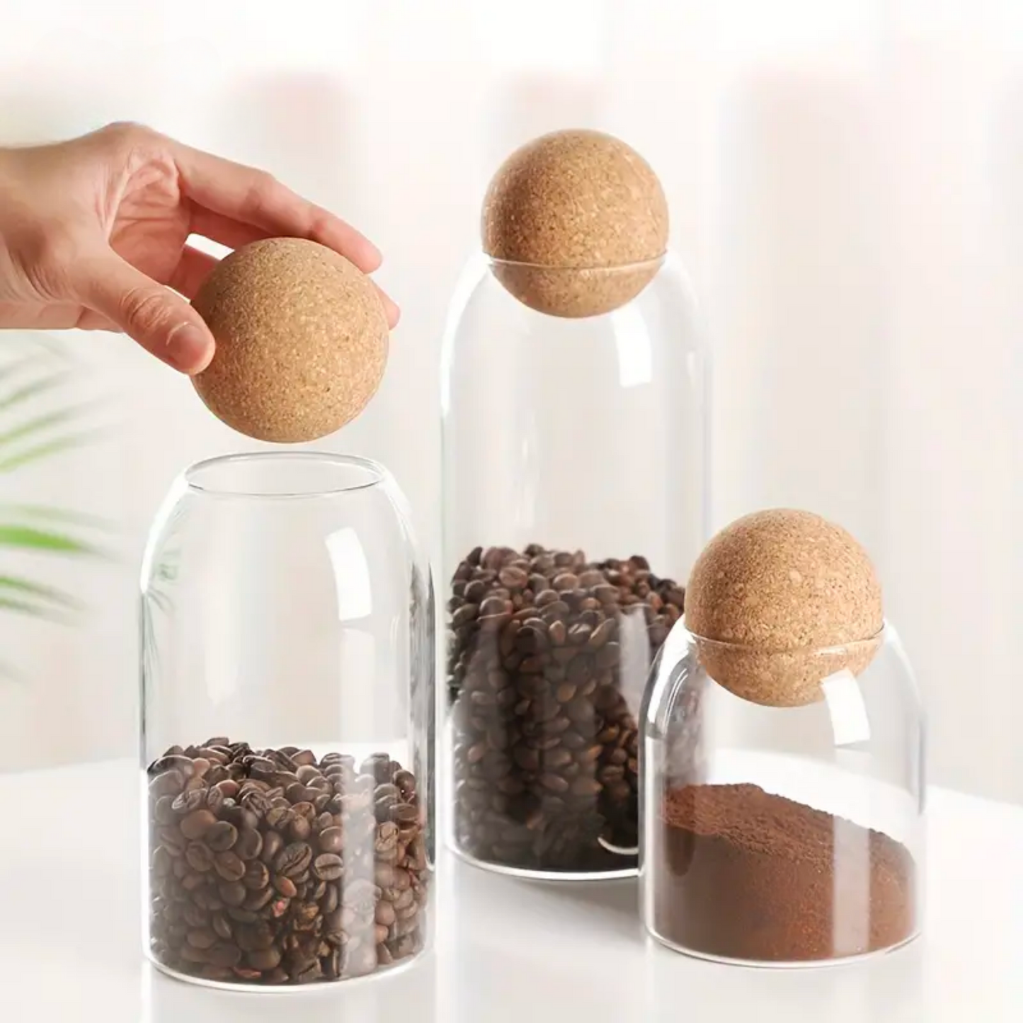 Cork Ball Glass Storage Jars - Smooth | 500ml 800ml 1200ml Jar Sets
