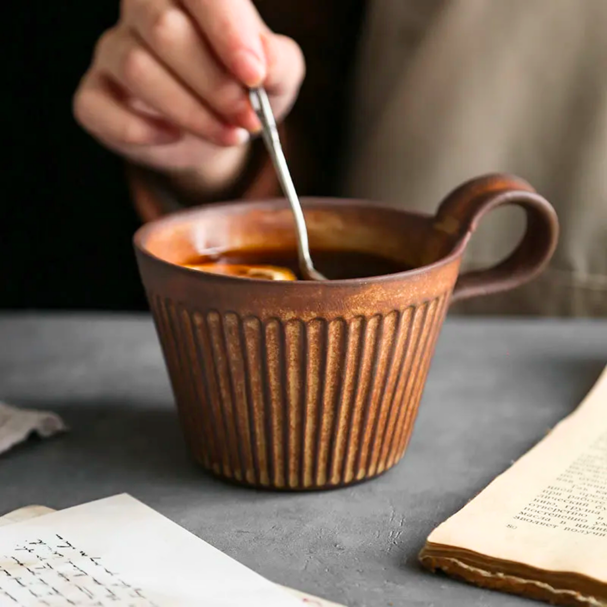 Rustic Ceramic Coffee Mug | 320ML Retro Japanese Style Cup & Drinkware in Brown