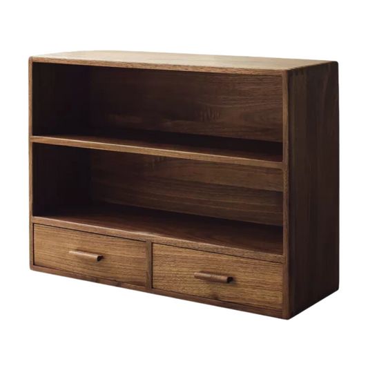 Wooden Double Shelf With Drawers | Large Rustic 2 Tier Storage Cabinet 52 x 18 x 38.5cm