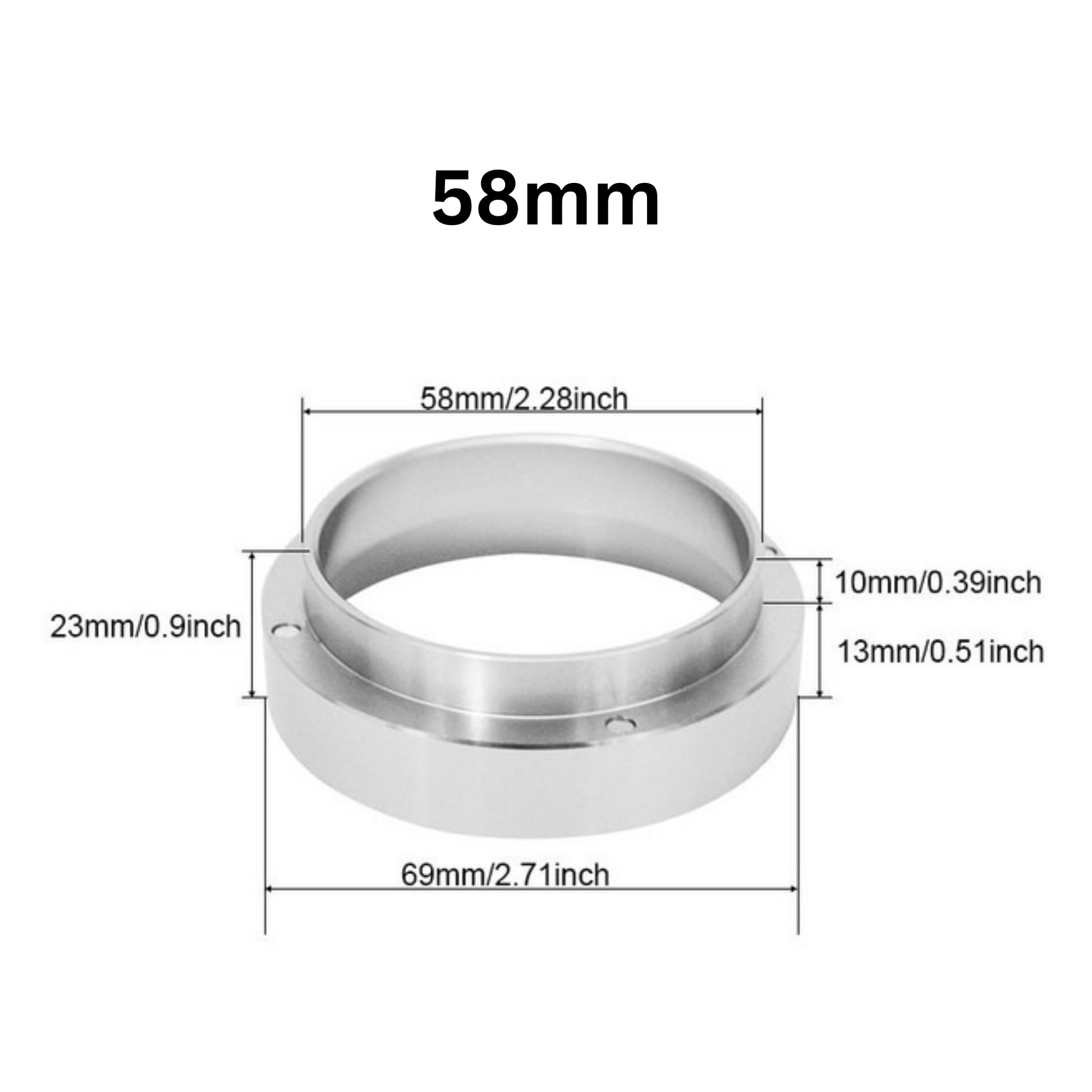 Espresso Coffee Magnetic Dosing Funnel | 51mm 53mm 58mm Aluminium Dosing Ring in Silver