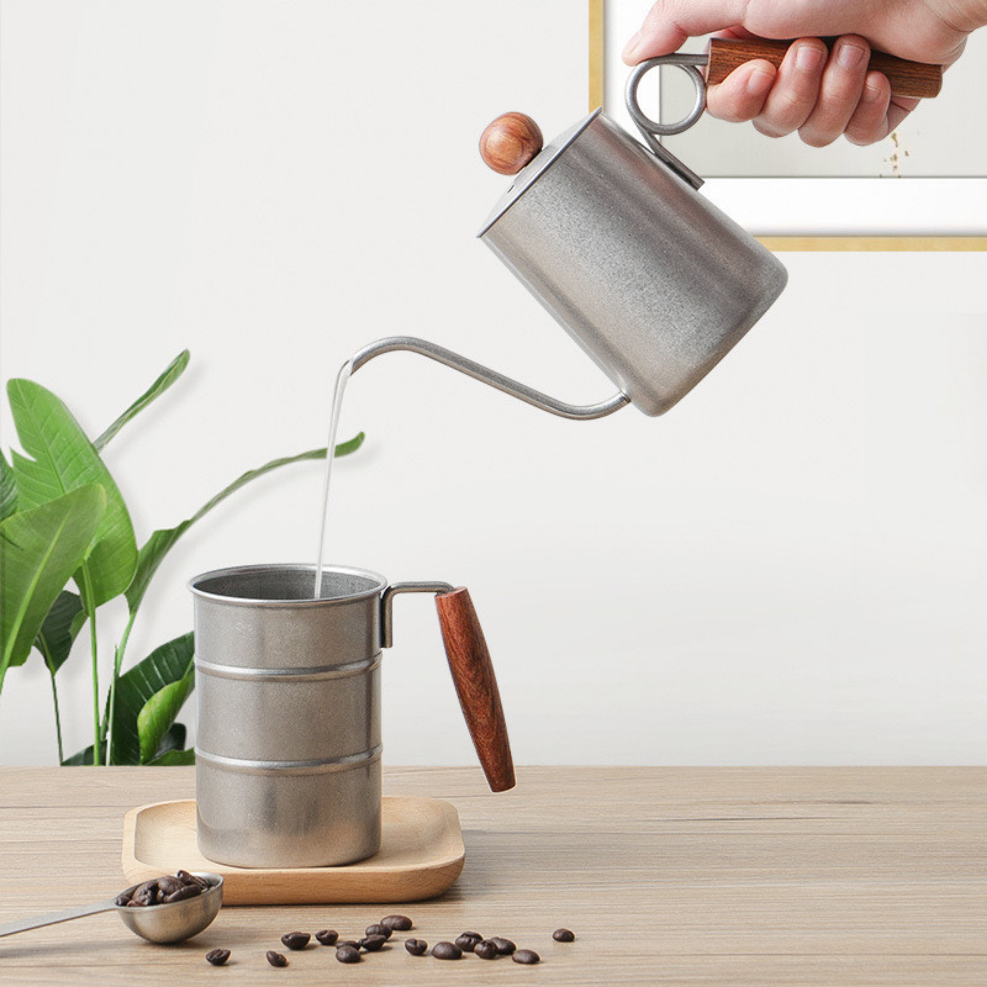 Coffee Pour Over Kettle with Wood Handle | Hand Drip Coffee Kettle With Wood Knob Lid