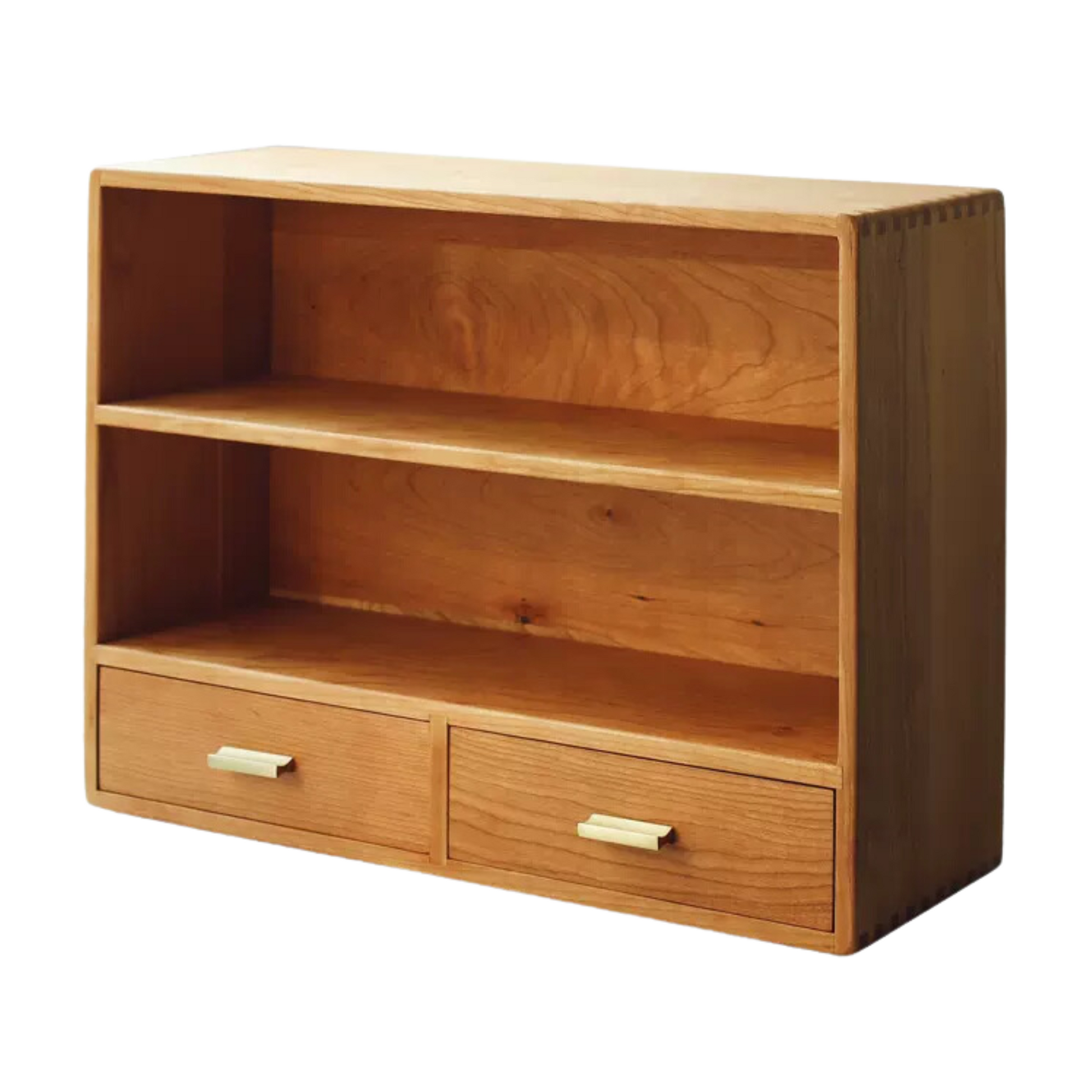 Cherry Wood Double Shelf With Drawers | Large Rustic 2 Tier Storage Cabinet 52 x 18 x 38.5cm