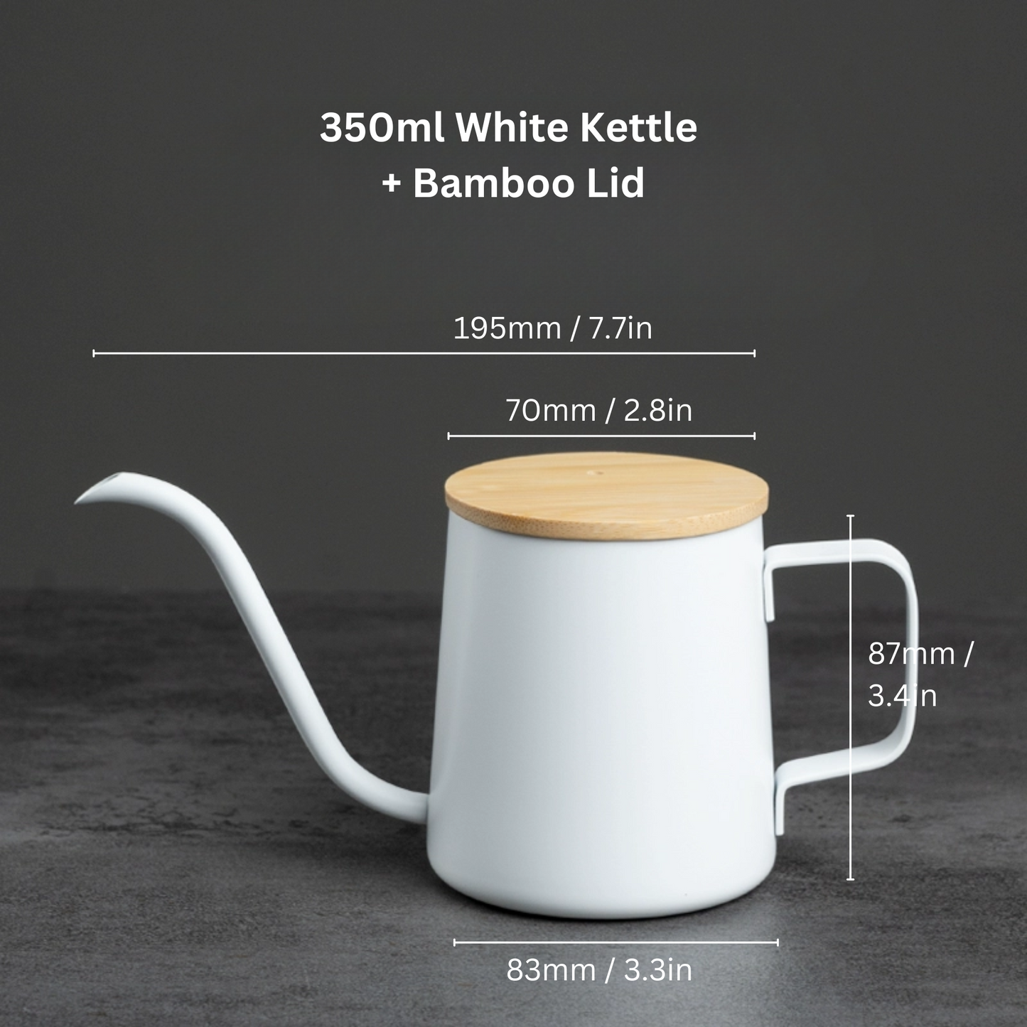White Pour Over Coffee Kettle With Bamboo Lid | Gooseneck Drip Kettle 250ml / 350ml