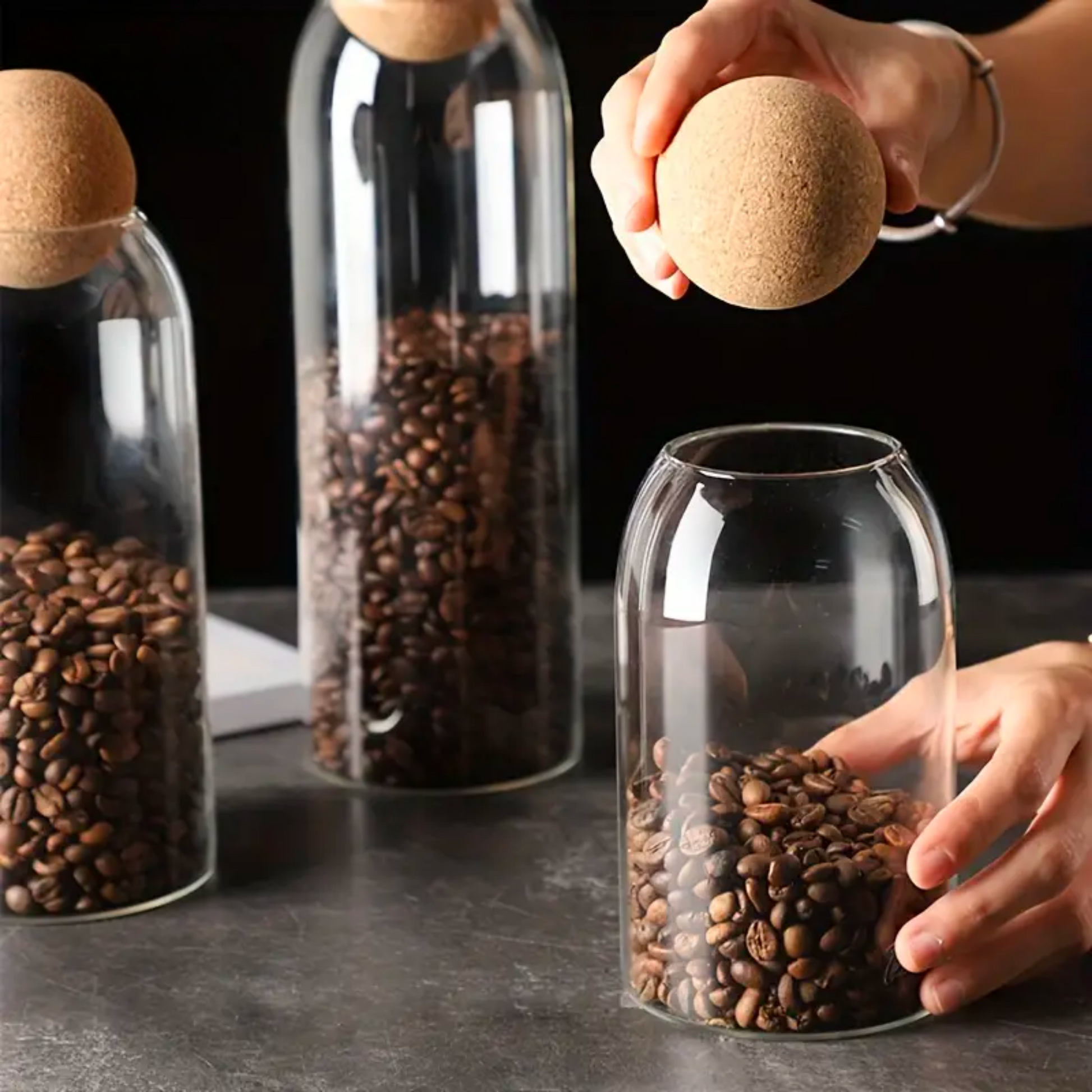 Cork Ball Glass Storage Jars - Smooth | 500ml 800ml 1200ml Jar Sets