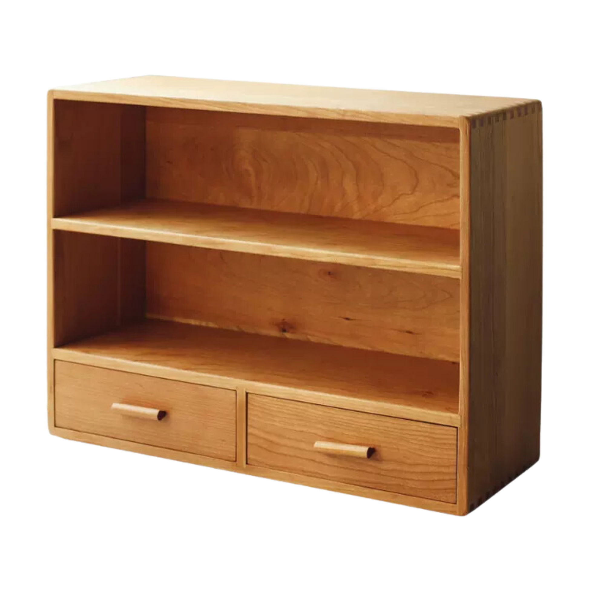 Cherry Wood Double Shelf With Drawers | Large Rustic 2 Tier Storage Cabinet 52 x 18 x 38.5cm
