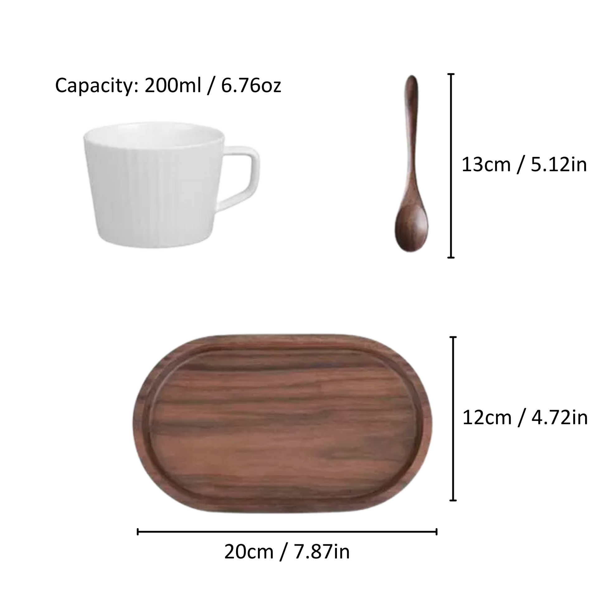 Wooden Oval Tray Set | Ceramic Cup, Teaspoon & Wood Tray Gift Set
