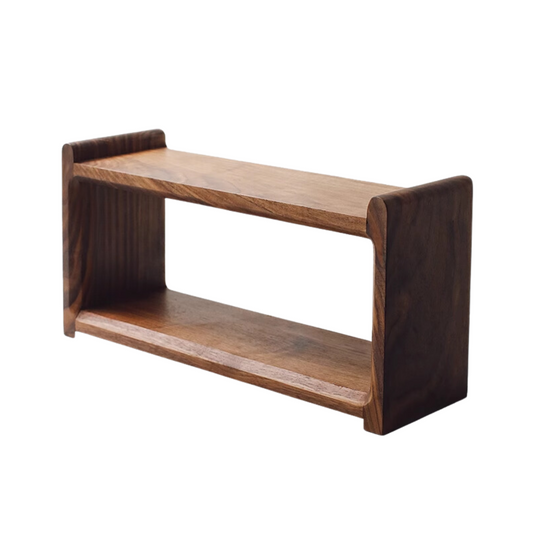 Walnut Wood Countertop Shelf Unit | 2 Tier Kitchen Counter Small Size Installation-Free Storage Rack 40 x 14 x 20cm