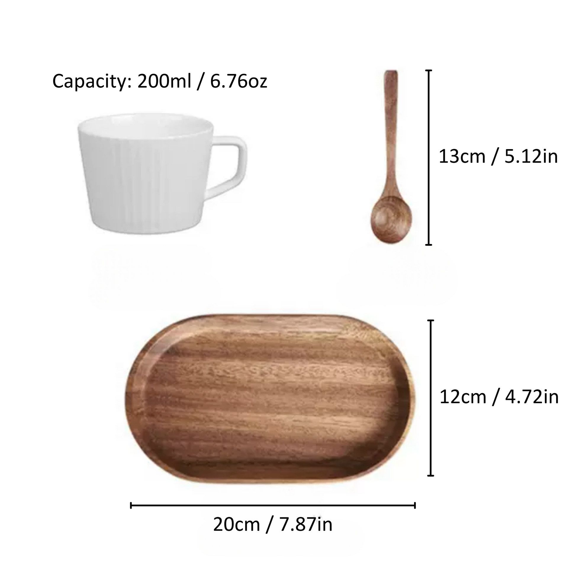 Wooden Oval Tray Set | Ceramic Cup, Teaspoon & Wood Tray Gift Set