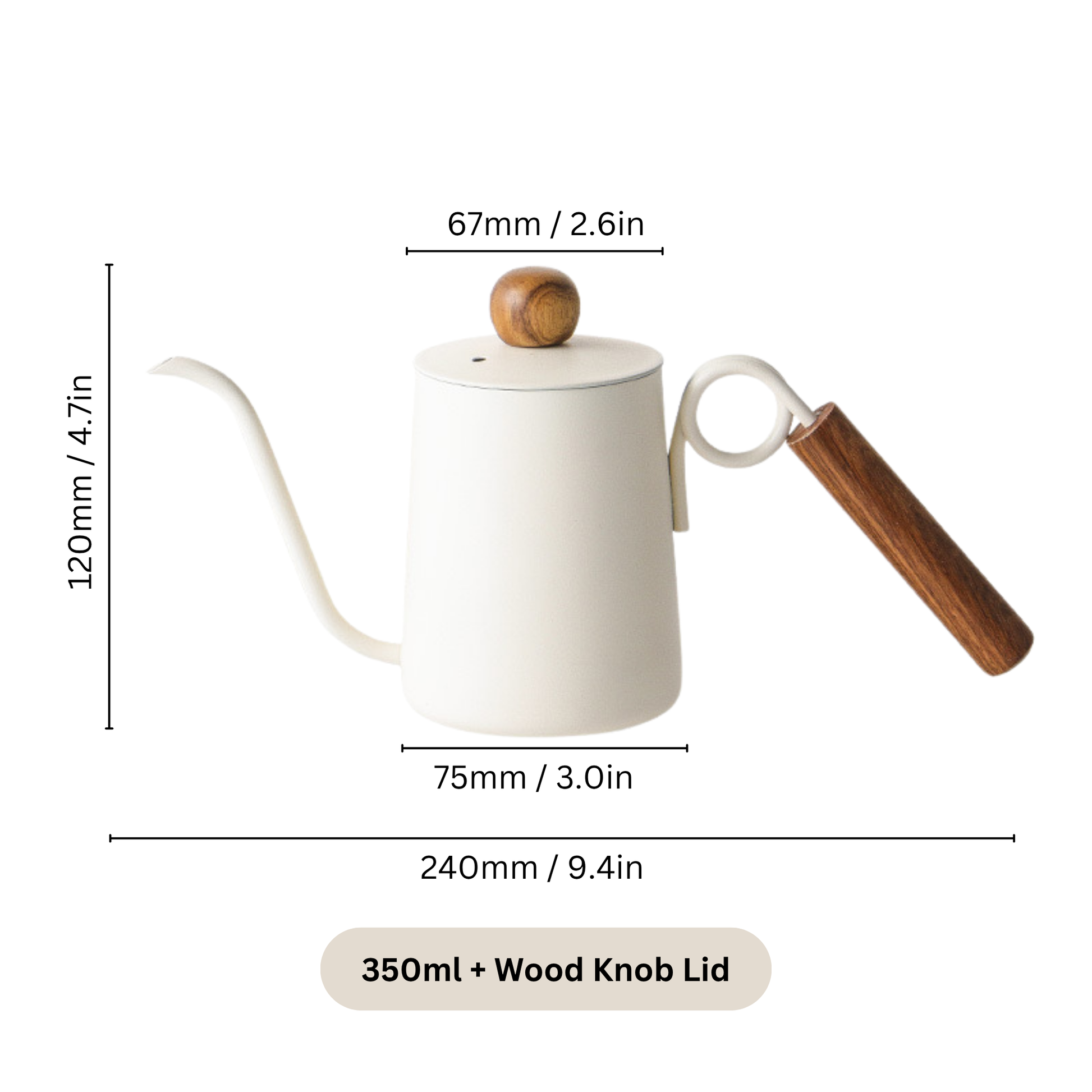 White Coffee Pour Over Kettle with Wood Handle | Hand Drip Coffee Kettle With Wood Knob Lid