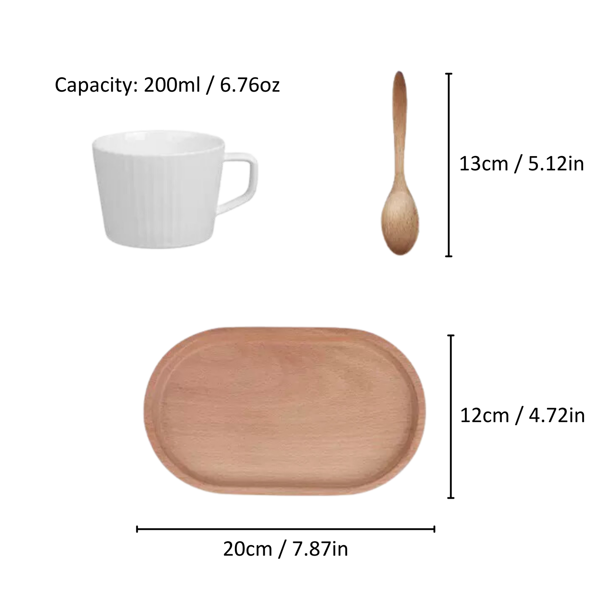 Wooden Oval Tray Set | Ceramic Cup, Teaspoon & Wood Tray Gift Set