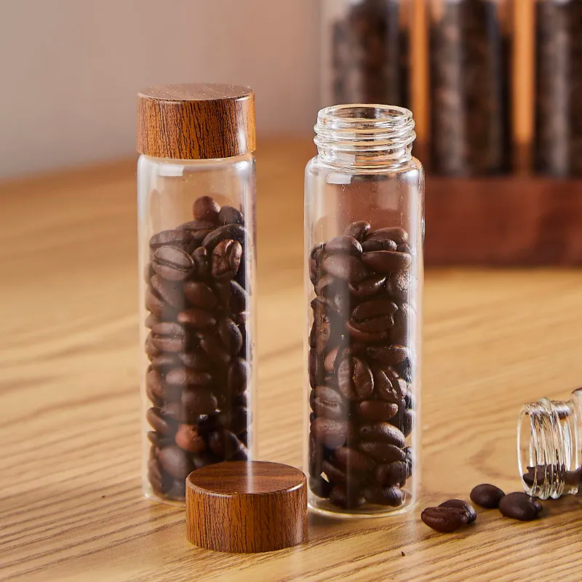 Single Dosing Beans Cellar with Walnut Wood Display Rack