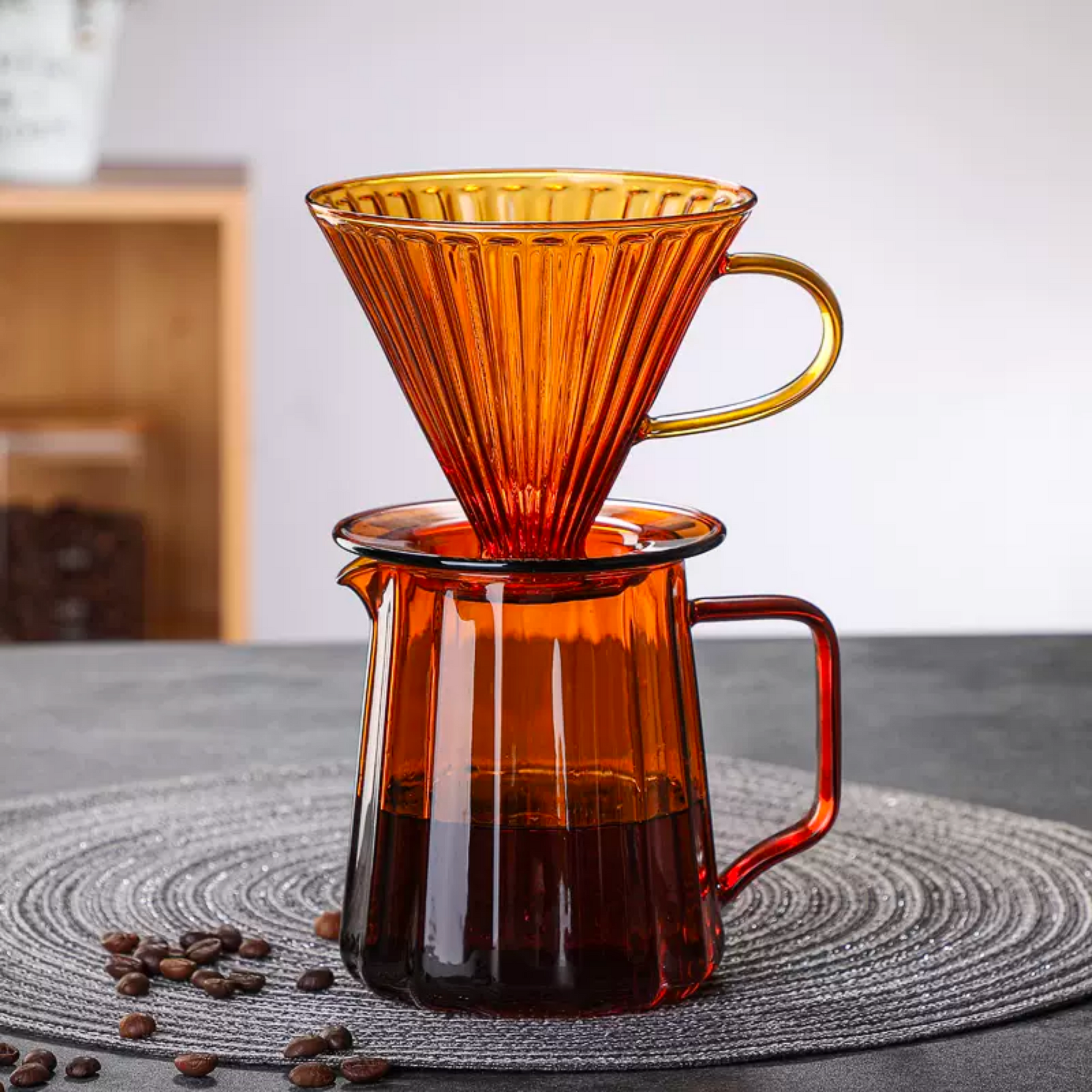 Handblown Amber Glass Coffee Dripper Set