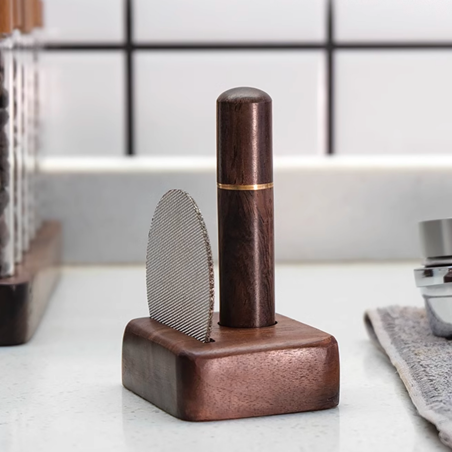 Walnut Wood Stand Set with Puck Screen and WDT Tool | Perfect Gift For Home Barista