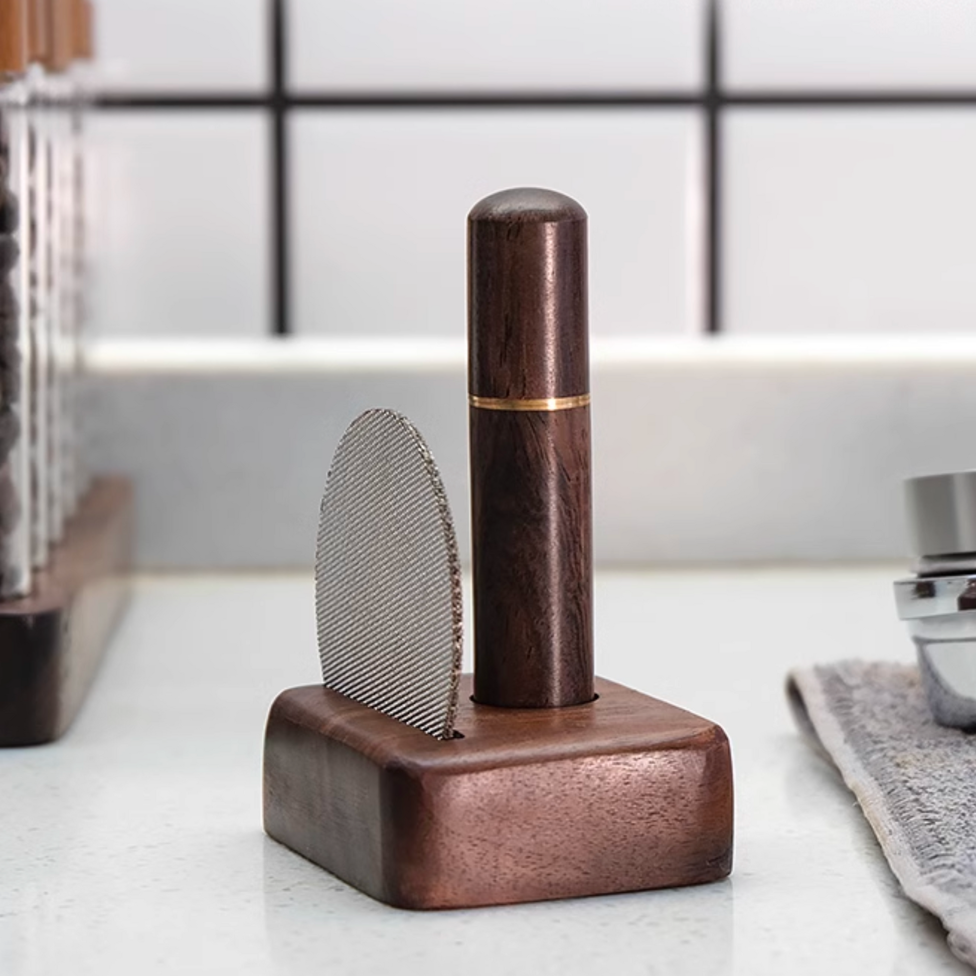Walnut Wood Stand Set with Puck Screen and WDT Tool | Perfect Gift For Home Barista