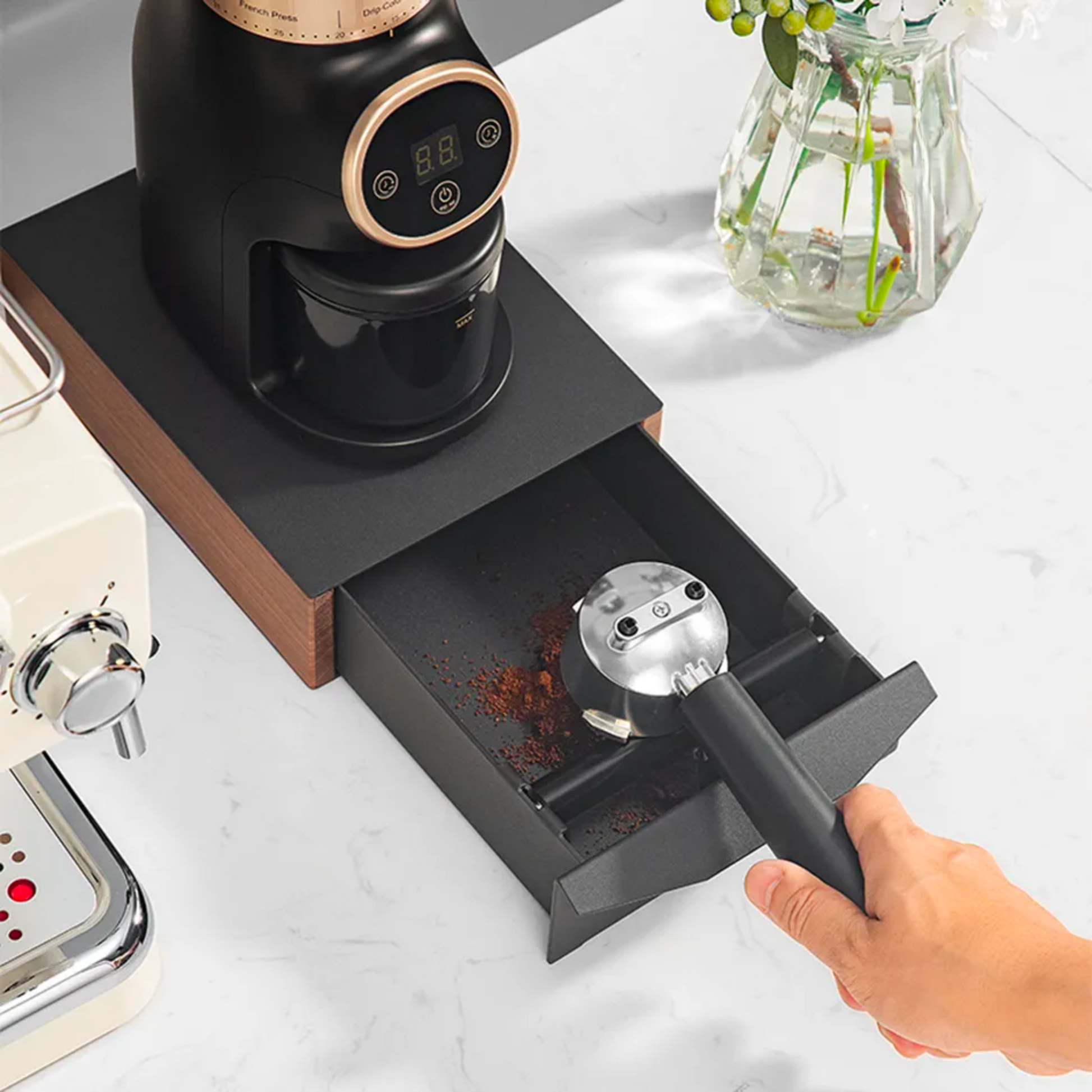 Under Grinder Knock-Out Drawer