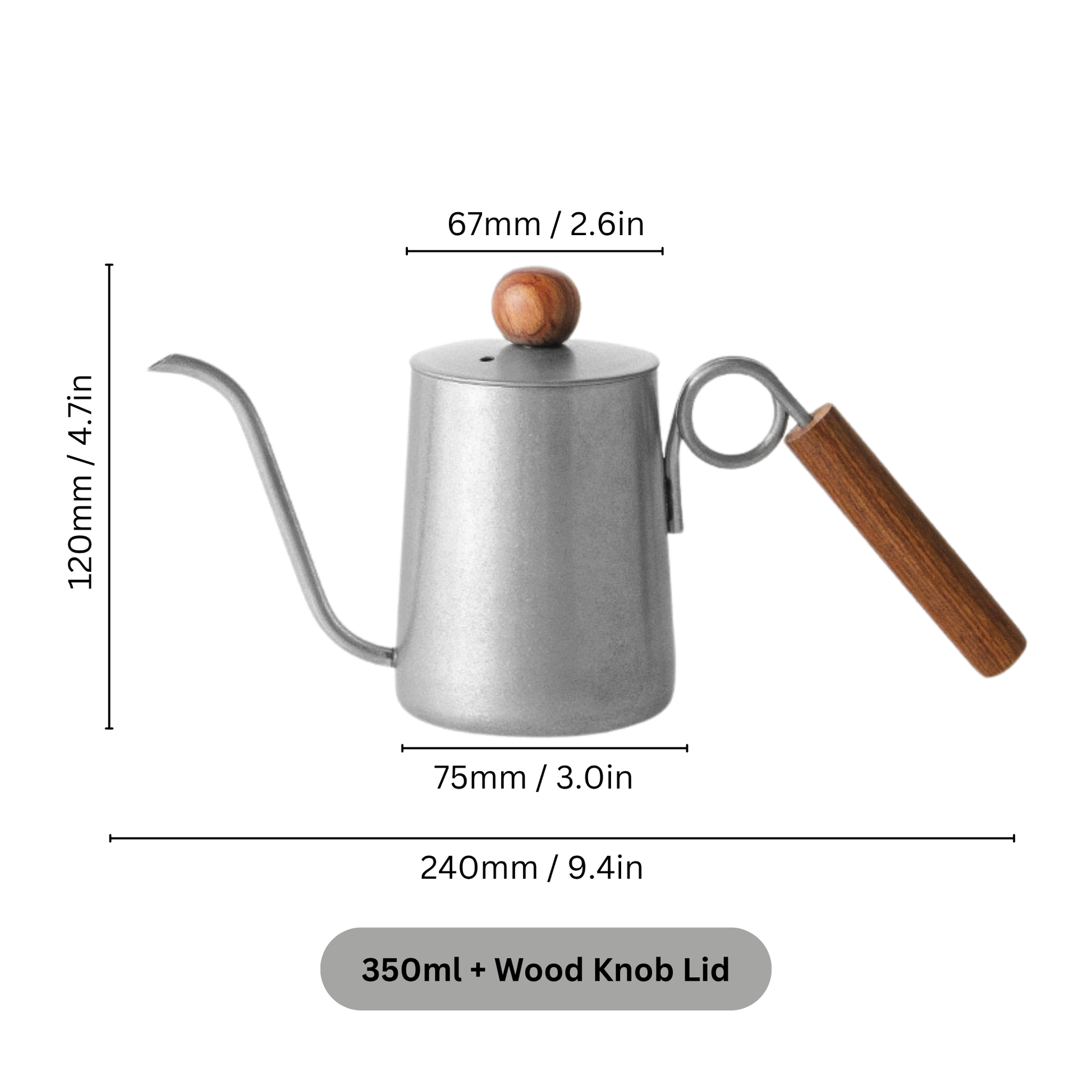 Silver Coffee Pour Over Kettle with Wood Handle | Hand Drip Coffee Kettle With Wood Knob Lid