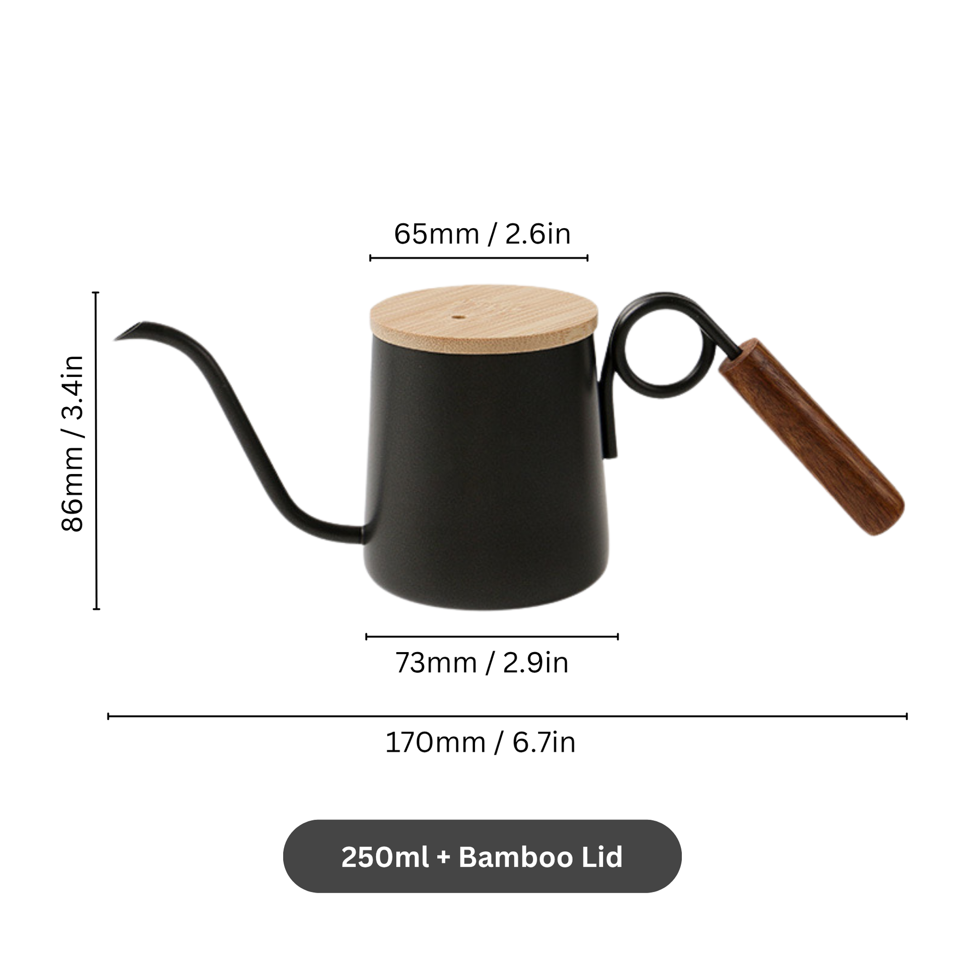 Coffee Pour Over Kettle with Wood Handle in Black| Hand Drip Coffee Kettle With Wood Knob Lid