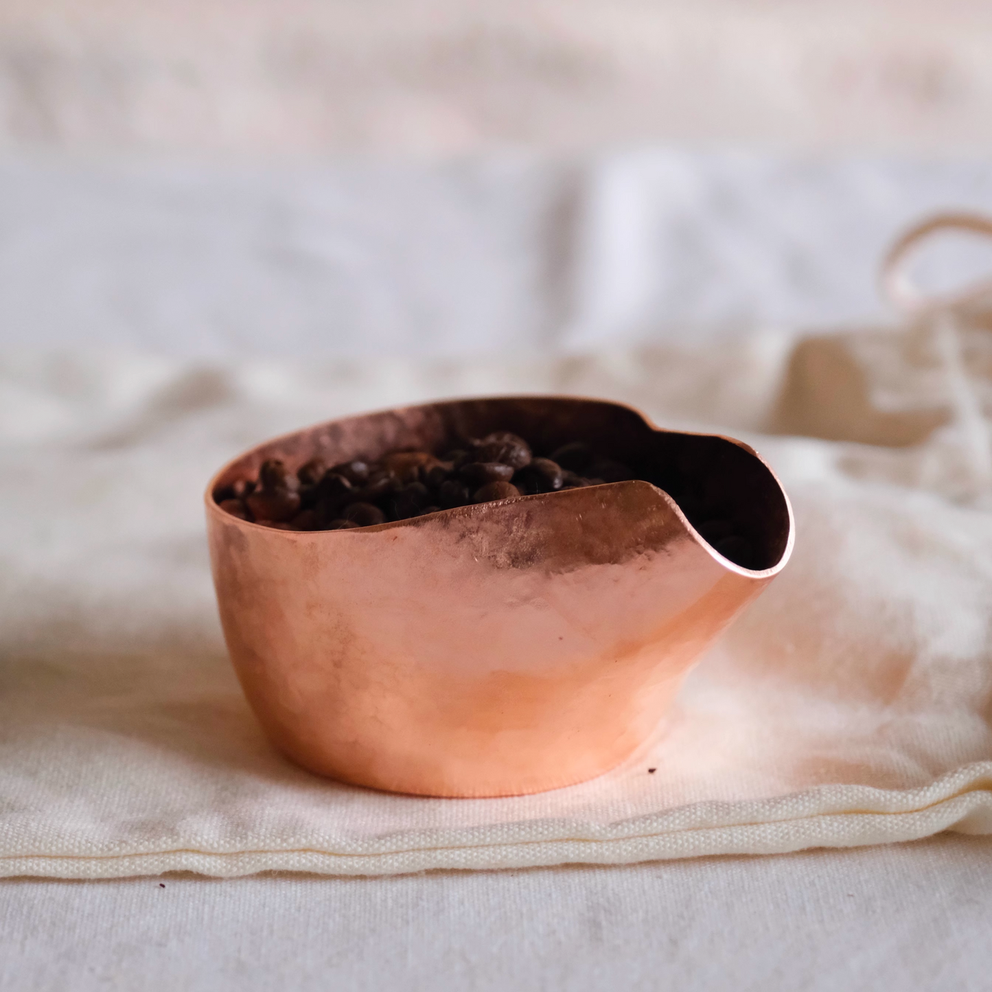 Japanese Style 4-in-1 Copper Coffee Tool. Hammered Pure Copper Cup. Premium gift for home barista.