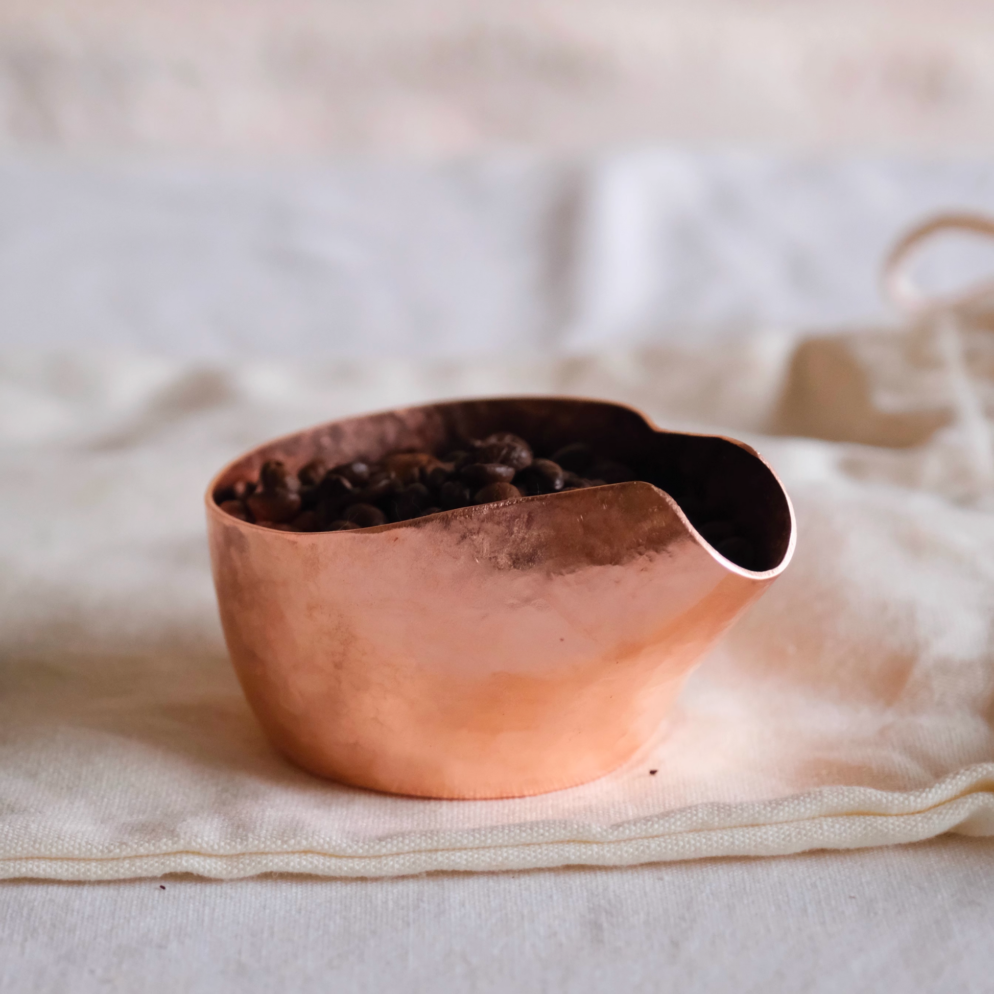 Japanese Style 4-in-1 Copper Coffee Tool. Hammered Pure Copper Cup. Premium gift for home barista.