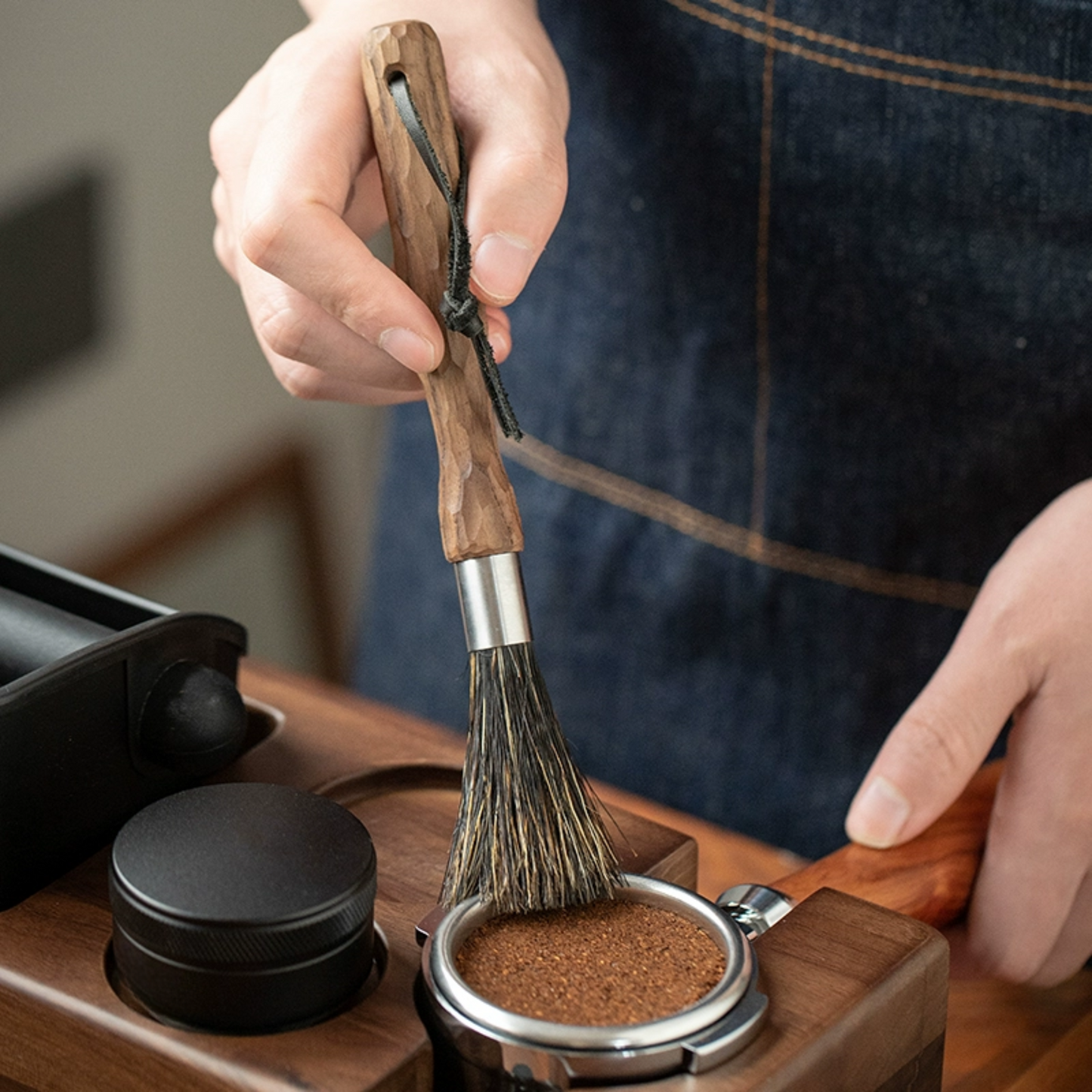 Hand-Carved Walnut Wood Coffee Brush | Barista Grinder Cleaning Tool