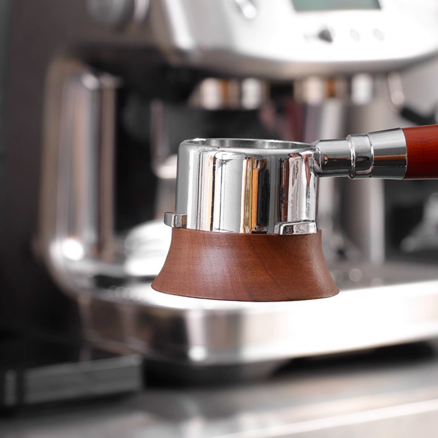 Walnut Wood Magnetic Portafilter Funnel | Coffee Catcher Dosing Ring designed for 58mm, 53mm, and 51mm portafilters for precise coffee dosing