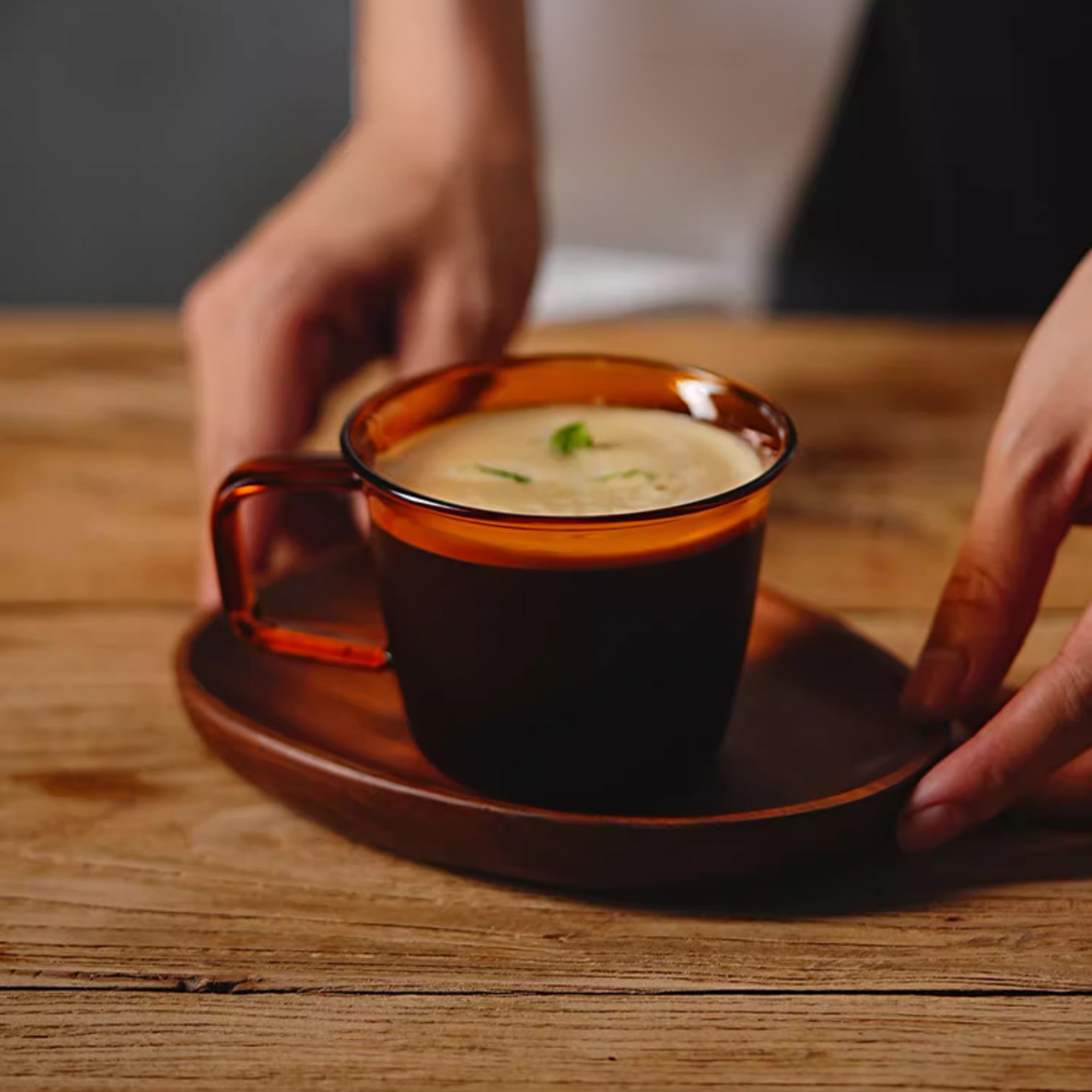 Handblown Amber Glass Mug | 200ml Coffee Cup Set of 2 or 4 Glassware