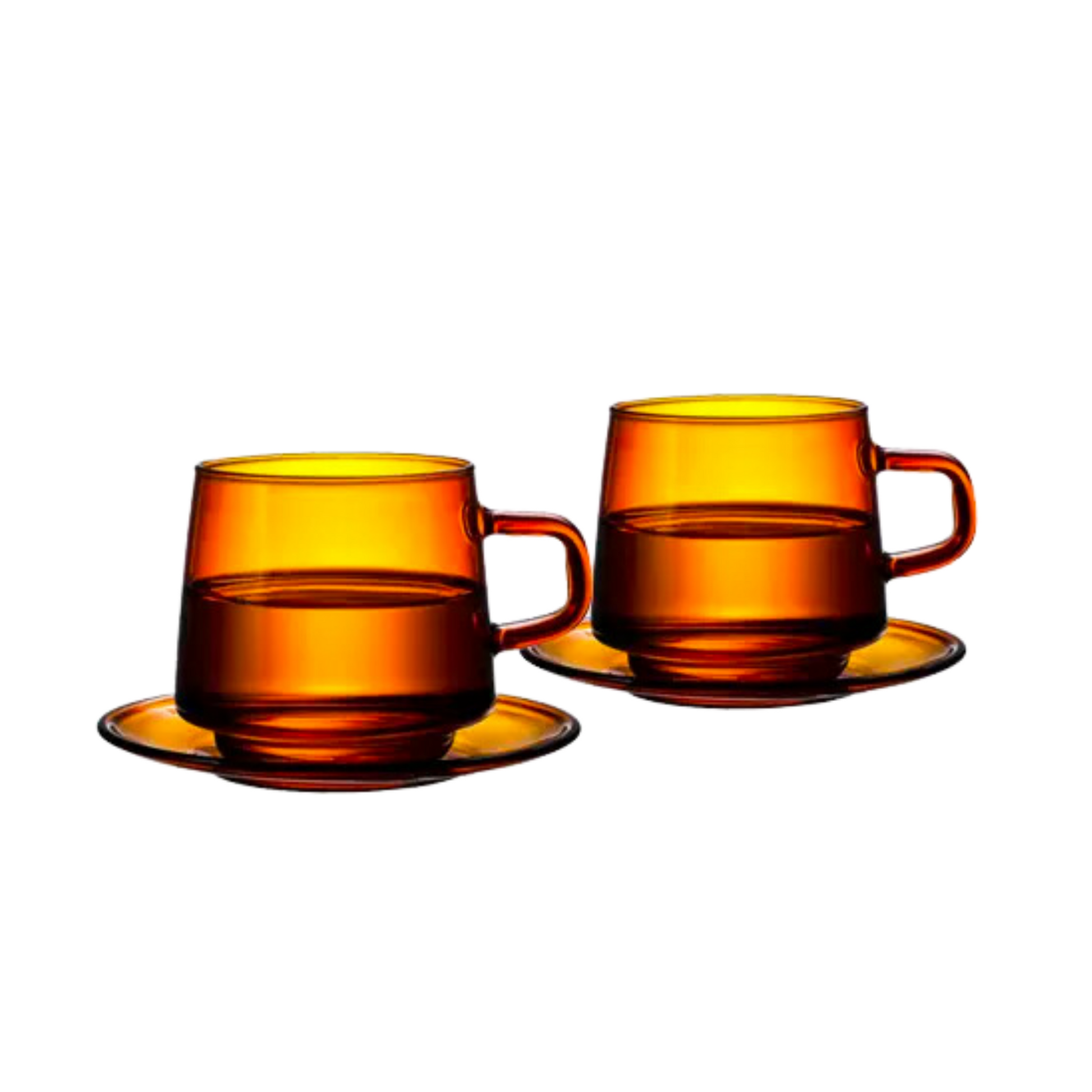 Handblown Amber Glass Cup and Saucer Set