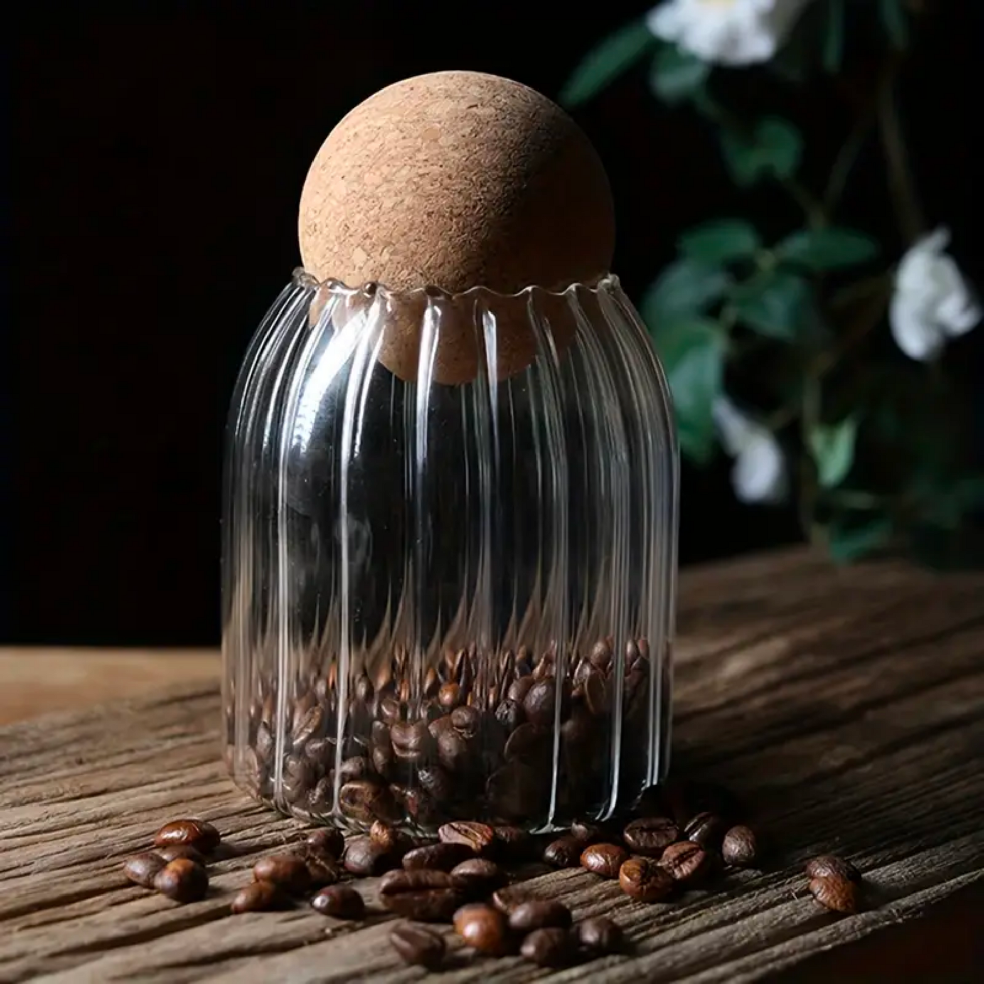 Cork Ball Glass Storage Jars - Ripple | 500ml 800ml 1200ml Jar Sets