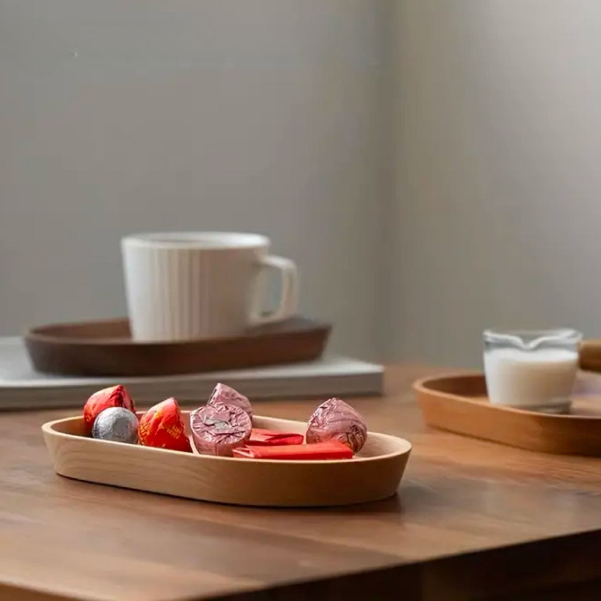 Wooden Oval Tray Set | Ceramic Cup, Teaspoon & Wood Tray Gift Set