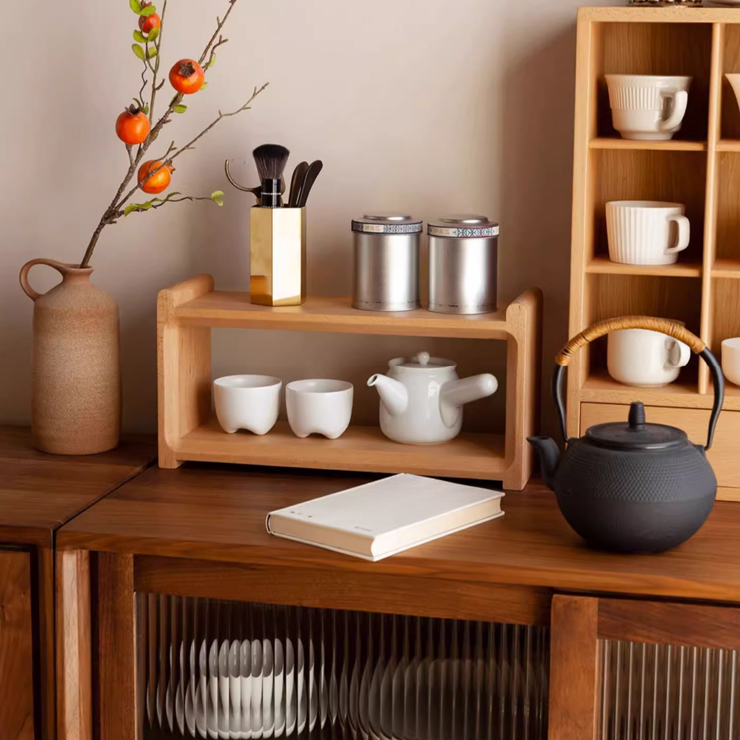 Wooden Countertop Shelf Unit | Kitchen Small Size Installation-Free Storage Rack 40 x 14 x 20cm