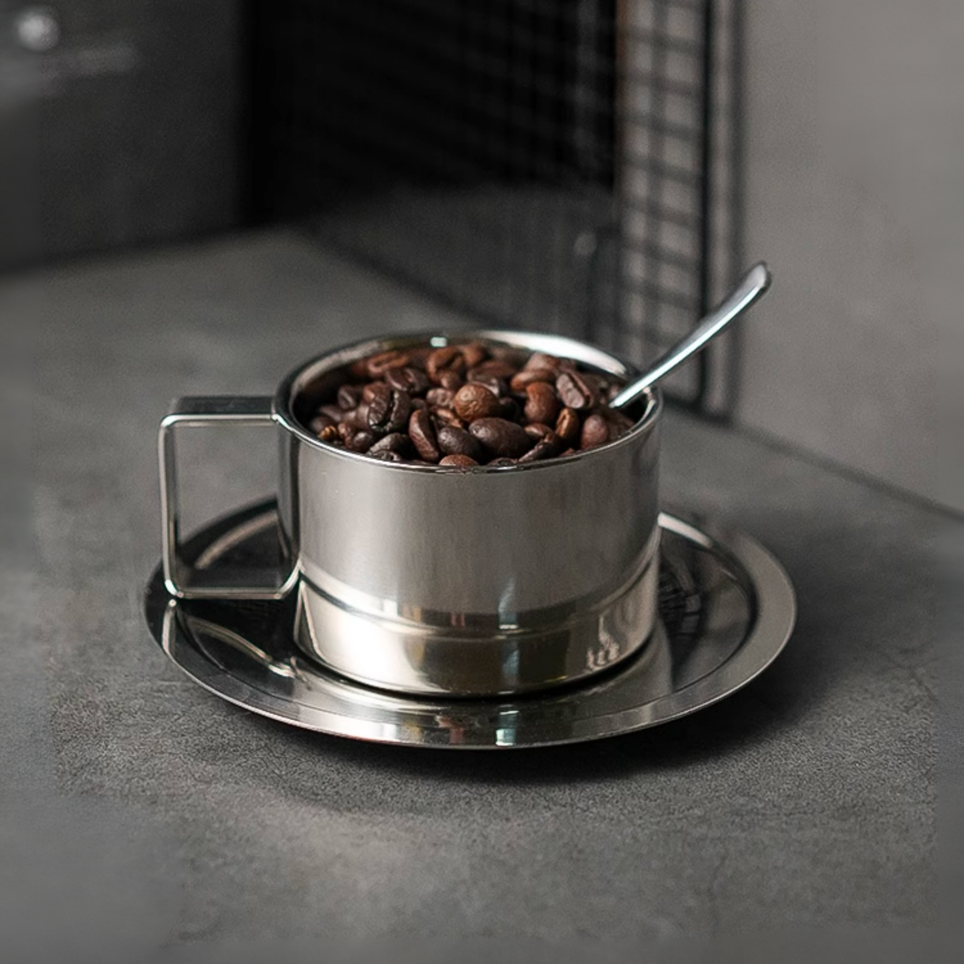 Mirror Steel Coffee Cup with Saucer and Spoon | Metal Cappucino Cup Set Gift For Him Airbnb Host