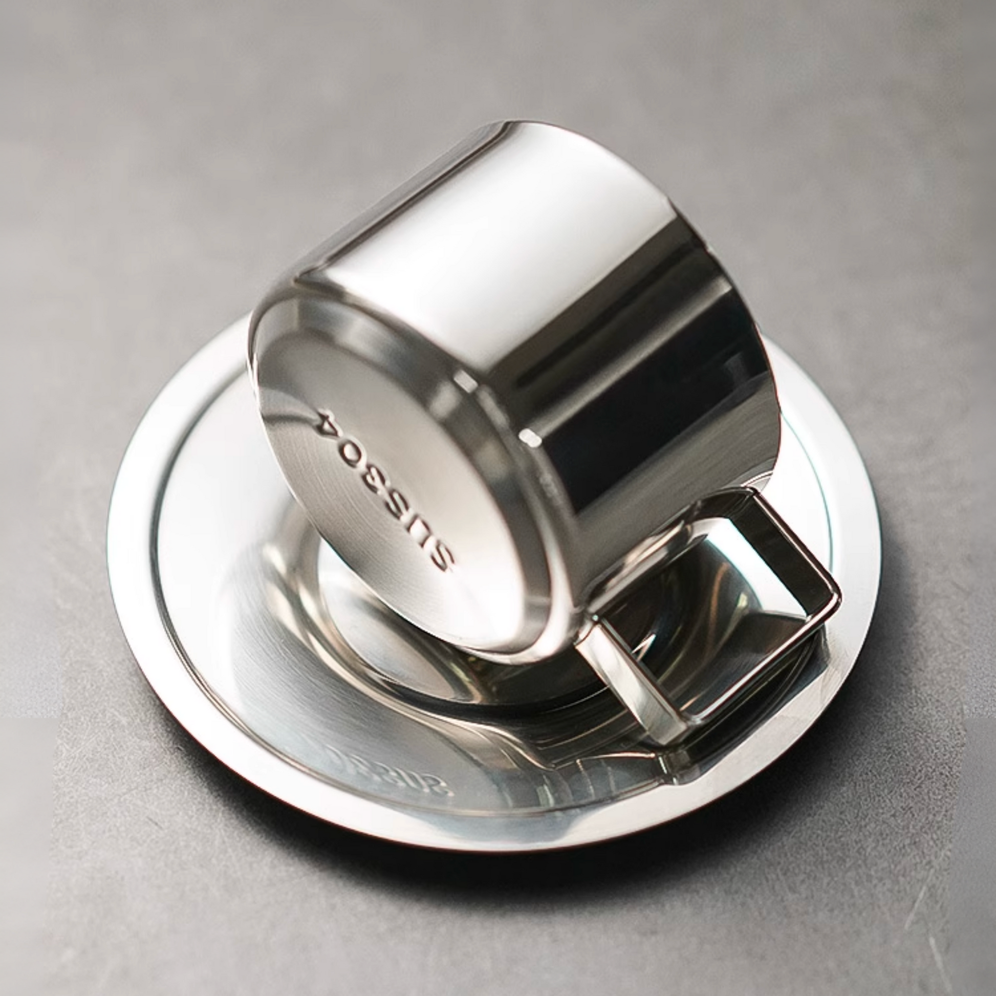 Mirror Steel Coffee Cup with Saucer and Spoon | Metal Cappucino Cup Set Gift For Him Airbnb Host