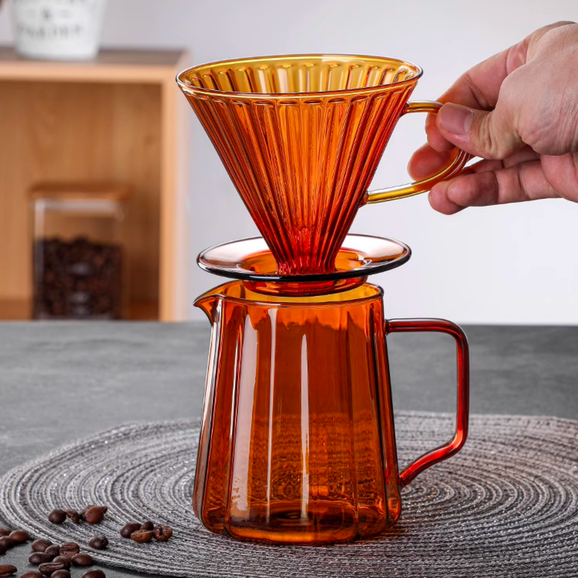 Handblown Amber Glass Coffee Dripper Set