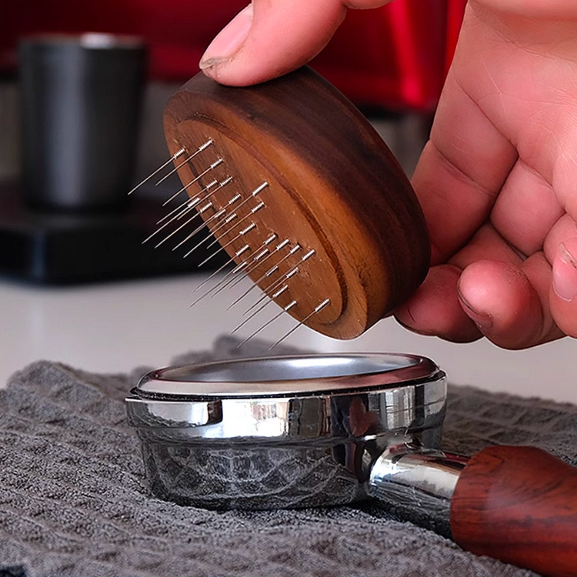 Round Walnut Wood WDT Tool | Espresso Stirrer Needle Coffee Powder Distributor For 58mm 53mm 51mm Portafilters Coffee Tamper Holder Full Set For Home Barista Father's Day Gift