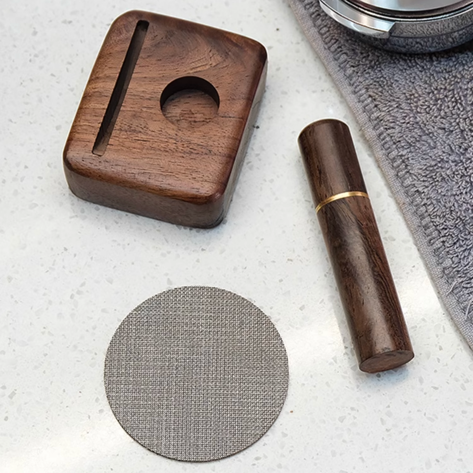 Walnut Wood Stand Set with Puck Screen and WDT Tool | Home Barista Tools