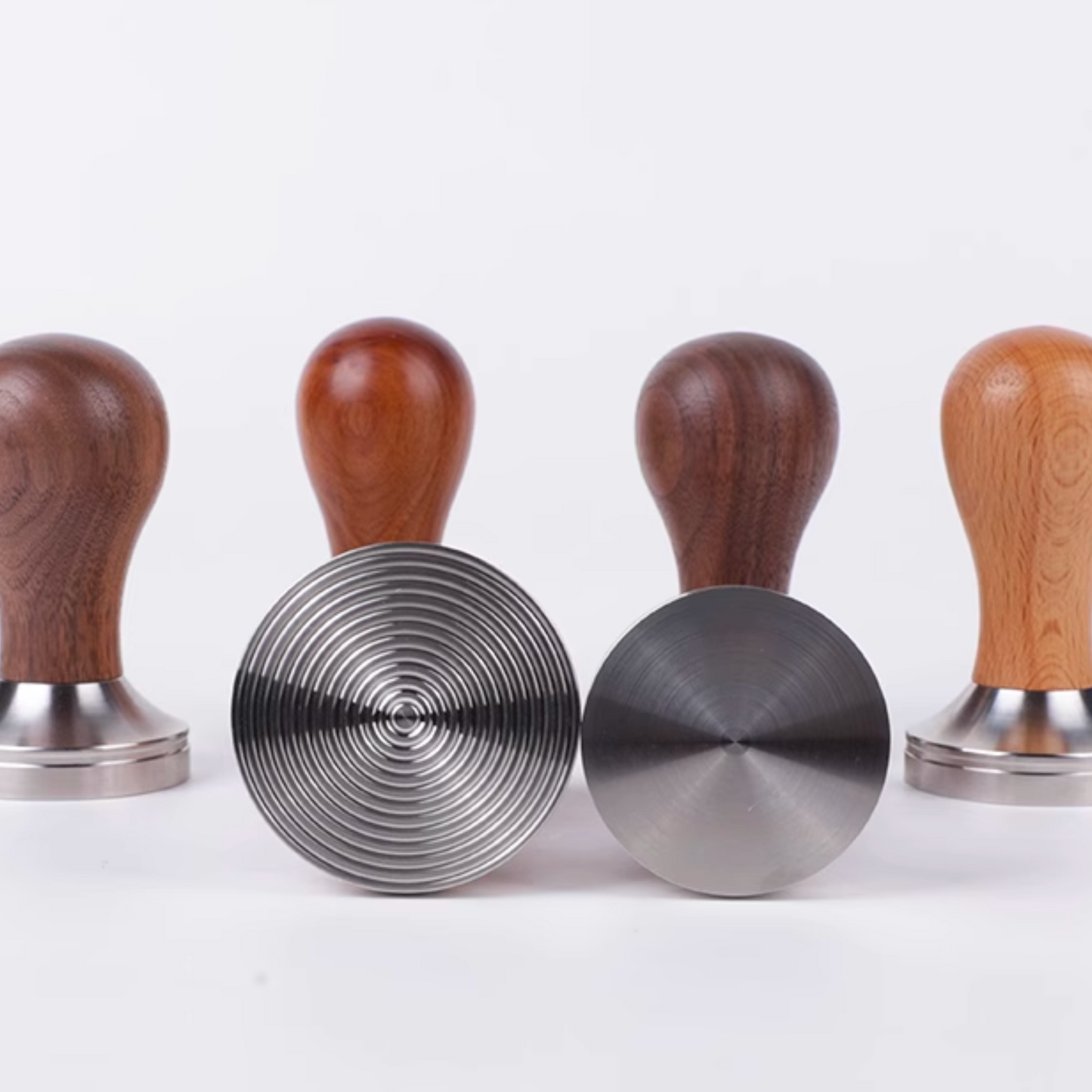Wood Handle Stainless Steel Tamper | 58mm 53mm 51mm Ripple / Flat Base