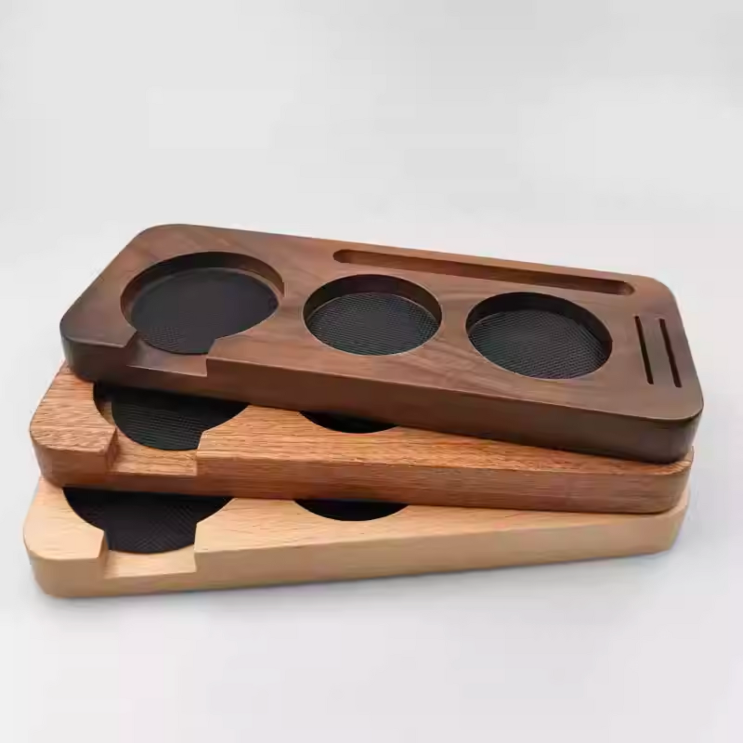 Wooden Coffee Tamper Holder with Puck Screen Slot