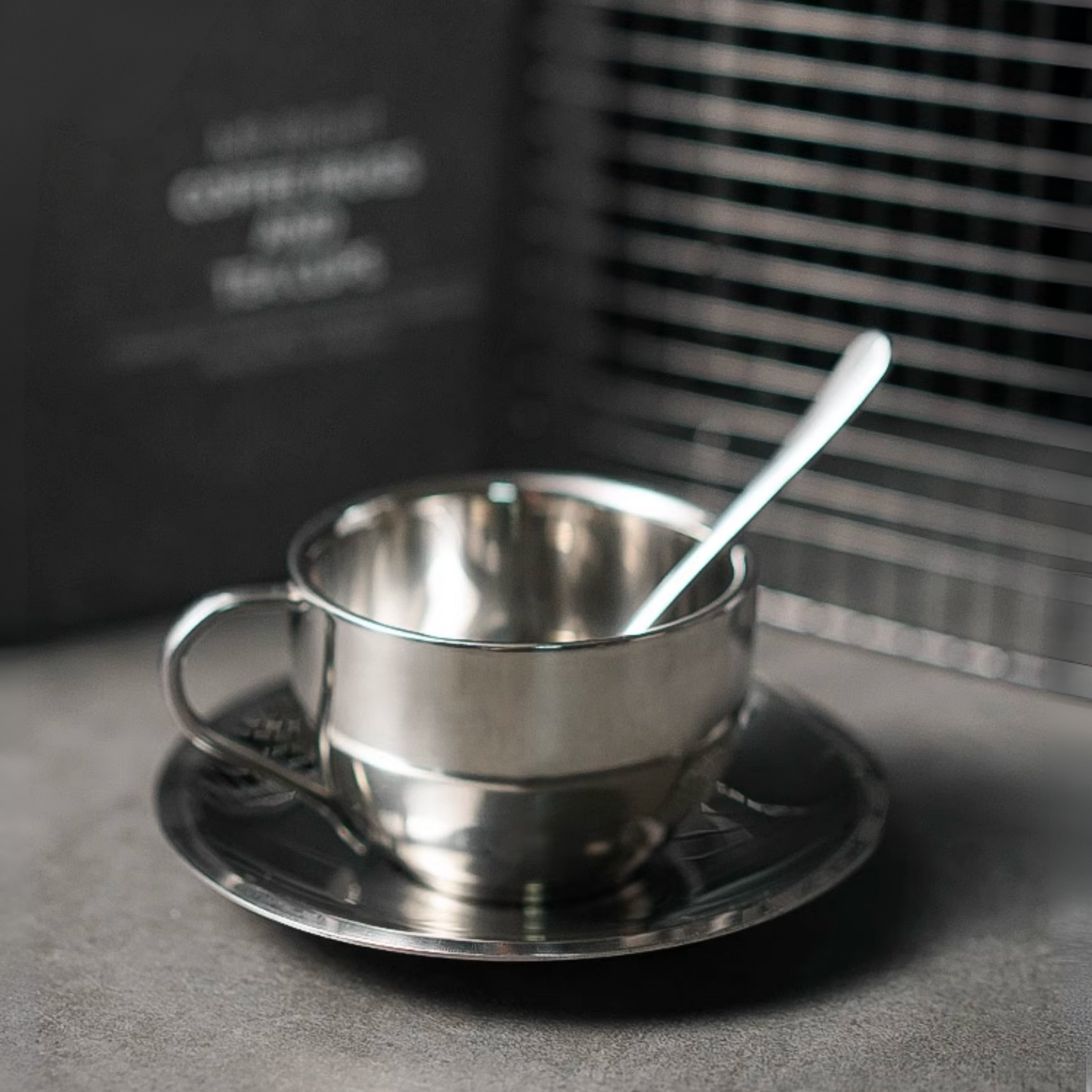 Mirror Steel Coffee Cup with Saucer and Spoon - 180ml | Metal Tea Cup Chrome Metal Coffee Mug Gift Set