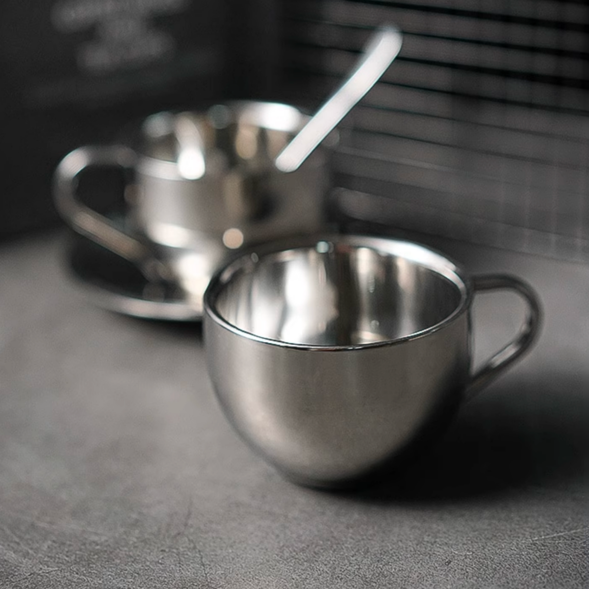 Mirror Steel Coffee Cup with Saucer and Spoon - 180ml | Metal Tea Cup Chrome Metal Coffee Mug Gift Set