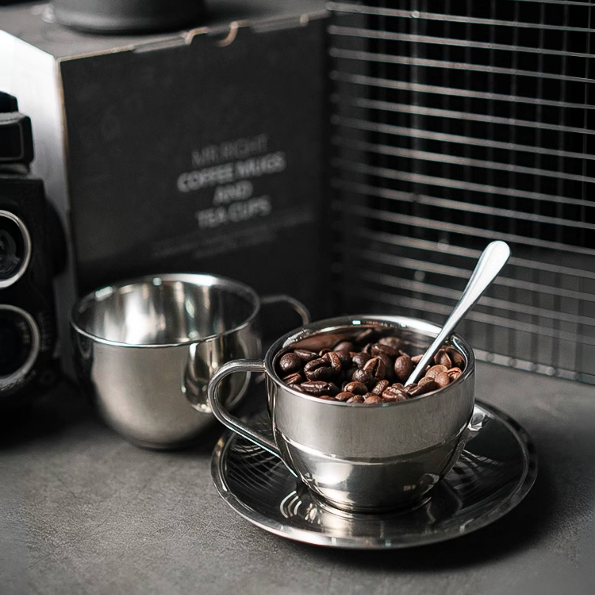 Mirror Steel Coffee Cup with Saucer and Spoon - 180ml | Metal Tea Cup Chrome Metal Coffee Mug Gift Set