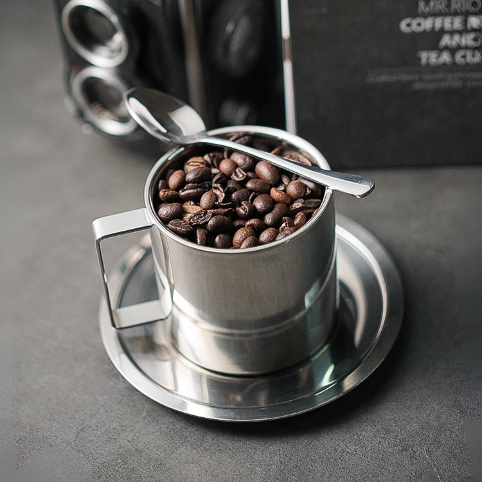 Mirror Steel Coffee Cup with Saucer and Spoon | Metal Cappucino Cup Set Gift For Him Airbnb Host