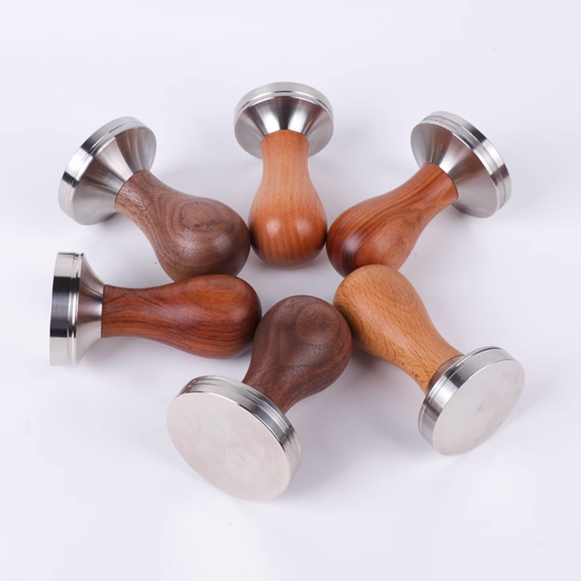 Wood Handle Stainless Steel Tamper | 58mm 53mm 51mm Ripple / Flat Base